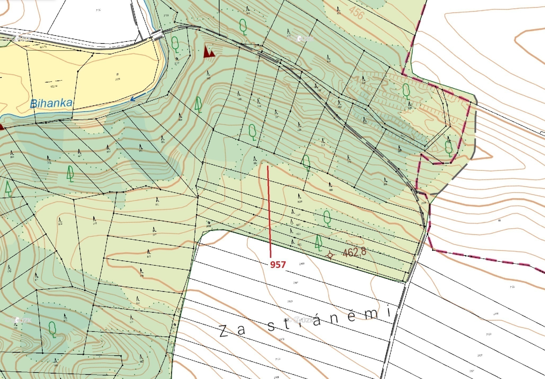 Lesní pozemek o výměře 2344 m2, podíl 1/1, katastrální území Mladoňovice na Moravě, obec Mladoňovice