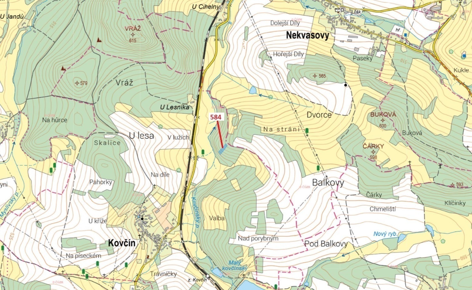 Lesní pozemek o výměře 2657 m2, podíl 1/1, katastrální území Kovčín, obec Kovčín, obec s rozšířenou 