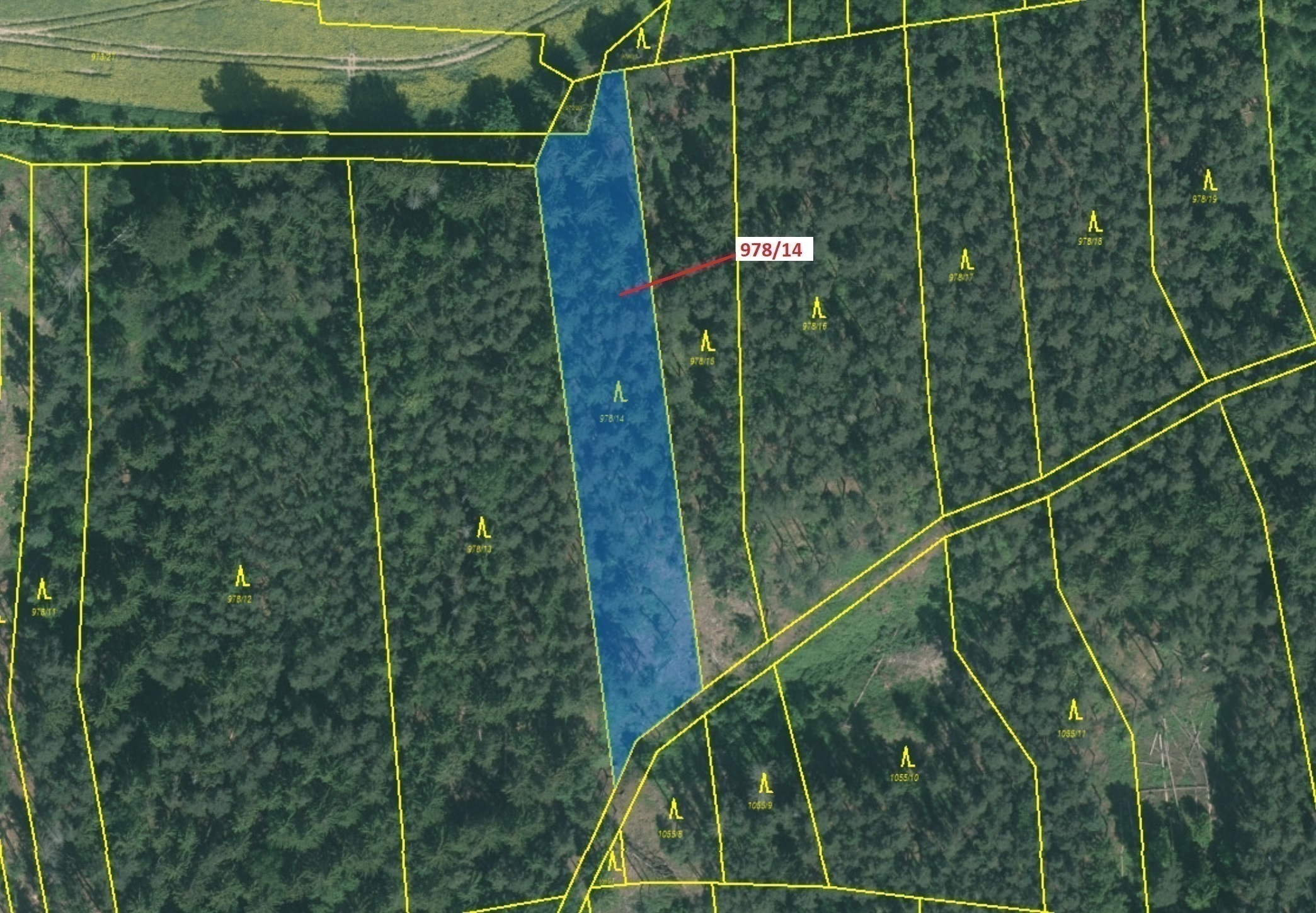 Lesní pozemek o výměře 2762 m2, podíl 1/1, katastrální území Radonice u Milavčí, obec Milavče, obec 