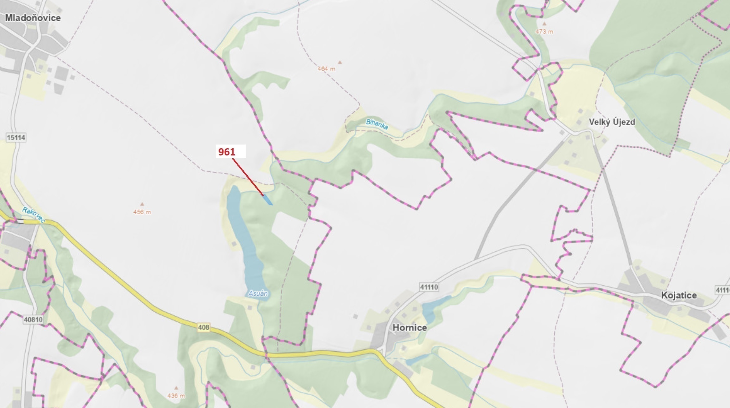 Lesní pozemek o výměře 1736 m2, podíl 1/1, katastrální území Mladoňovice na Moravě, obec Mladoňovice
