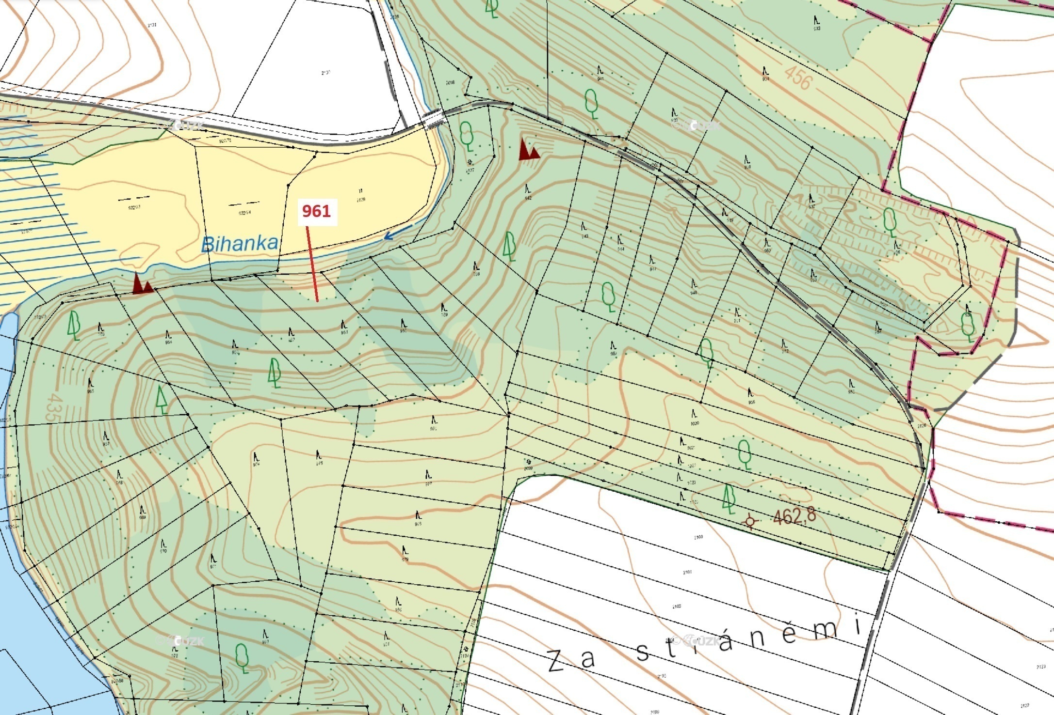 Lesní pozemek o výměře 1736 m2, podíl 1/1, katastrální území Mladoňovice na Moravě, obec Mladoňovice