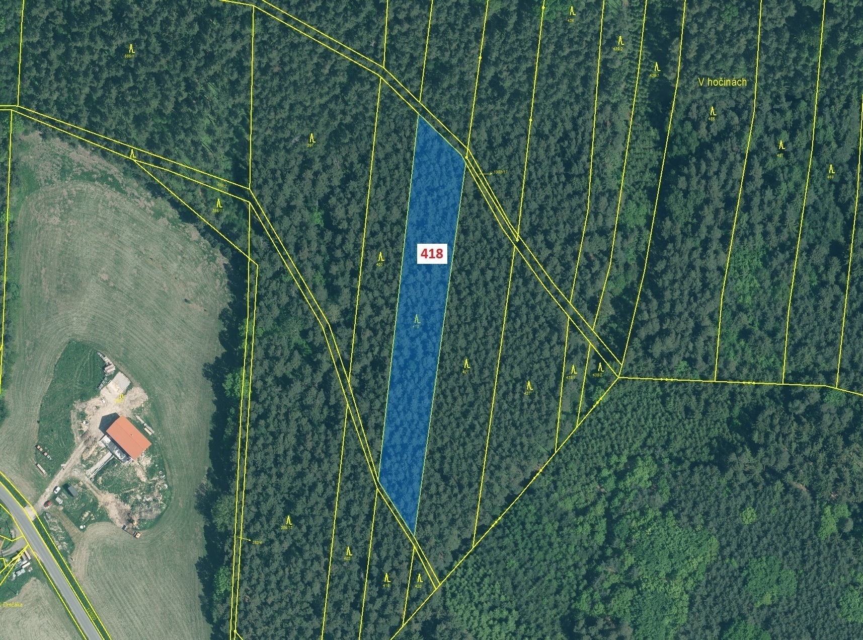 Lesní pozemek o výměře 4422 m2, podíl 1/1, katastrální území Třešně u Záhoří, obec Záhoří, obec s ro