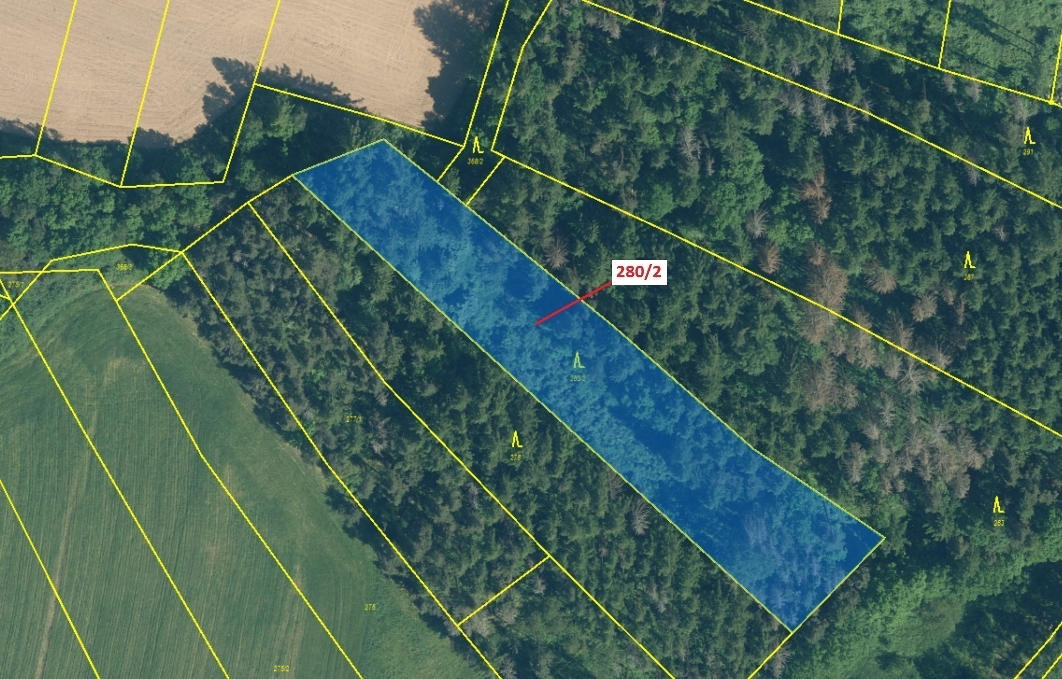 Lesní pozemek o výměře 4872 m2, podíl 1/1, katastrální území Kovčín, obec Kovčín, obec s rozšířenou 