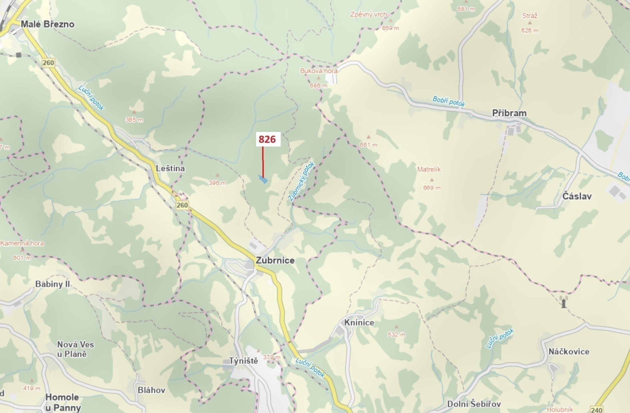 Lesní pozemek o výměře 4 610 m2, podíl  9/10, katastrální území Zubrnice, obec Zubrnice, obec s rozš