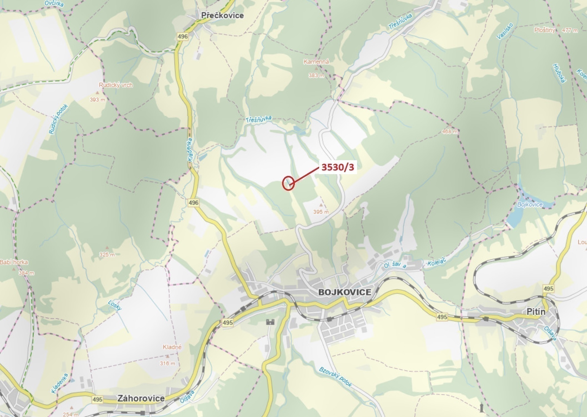 Ostatní plocha o výměře 537 m2, podíl 1/1, katastrální území Bojkovice, obec Bojkovice, obec s rozší