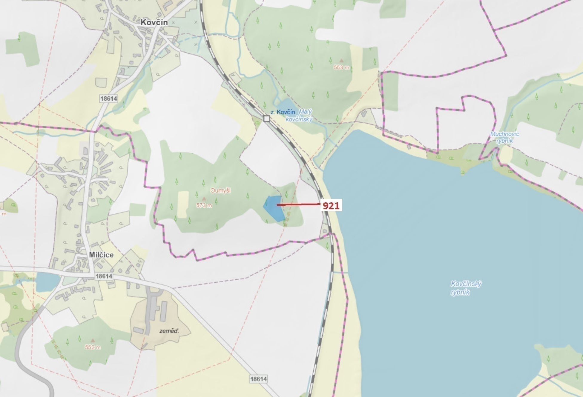 Lesní pozemek o výměře 4401 m2, podíl 1/1, katastrální území Kovčín, obec Kovčín, obec s rozšířenou 