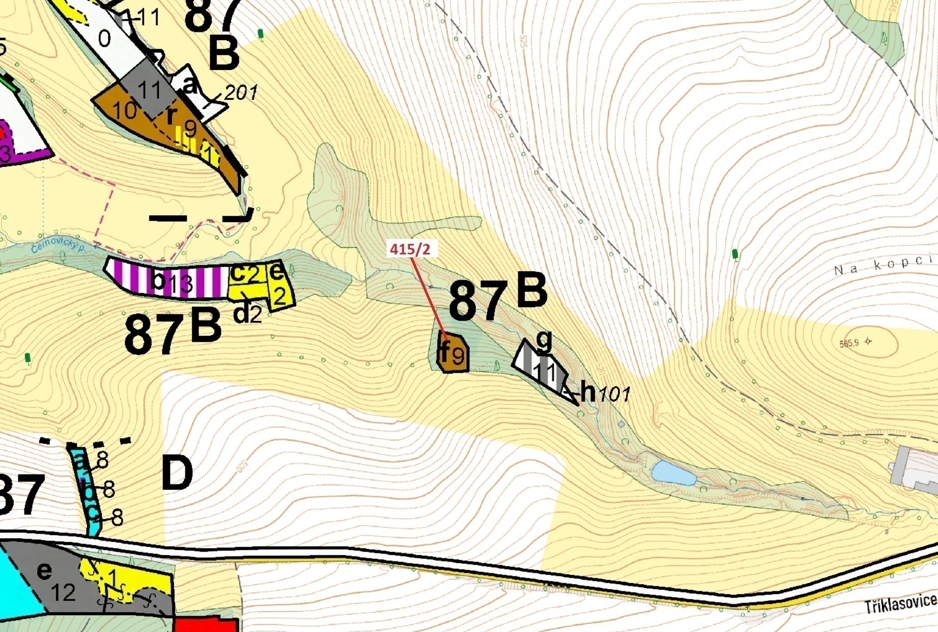 Lesní pozemek o výměře 1251 m2, podíl 1/1, katastrální území Tříklasovice, obec Psárov, obec s rozší