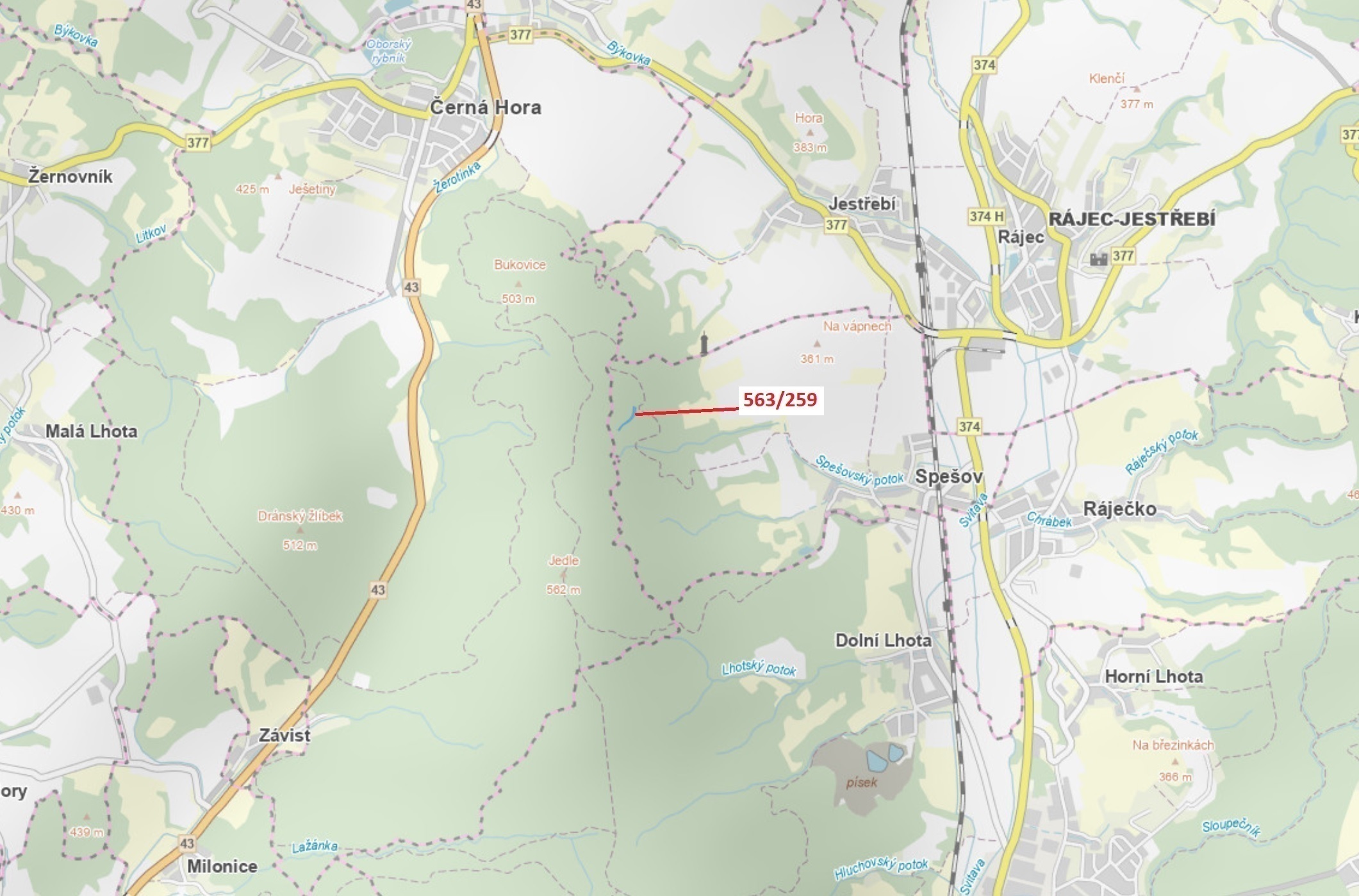 Lesní pozemek o výměře 2318 m2, podíl 1/1, katastrální území Spešov, obec Spešov, obec s rozšířenou 