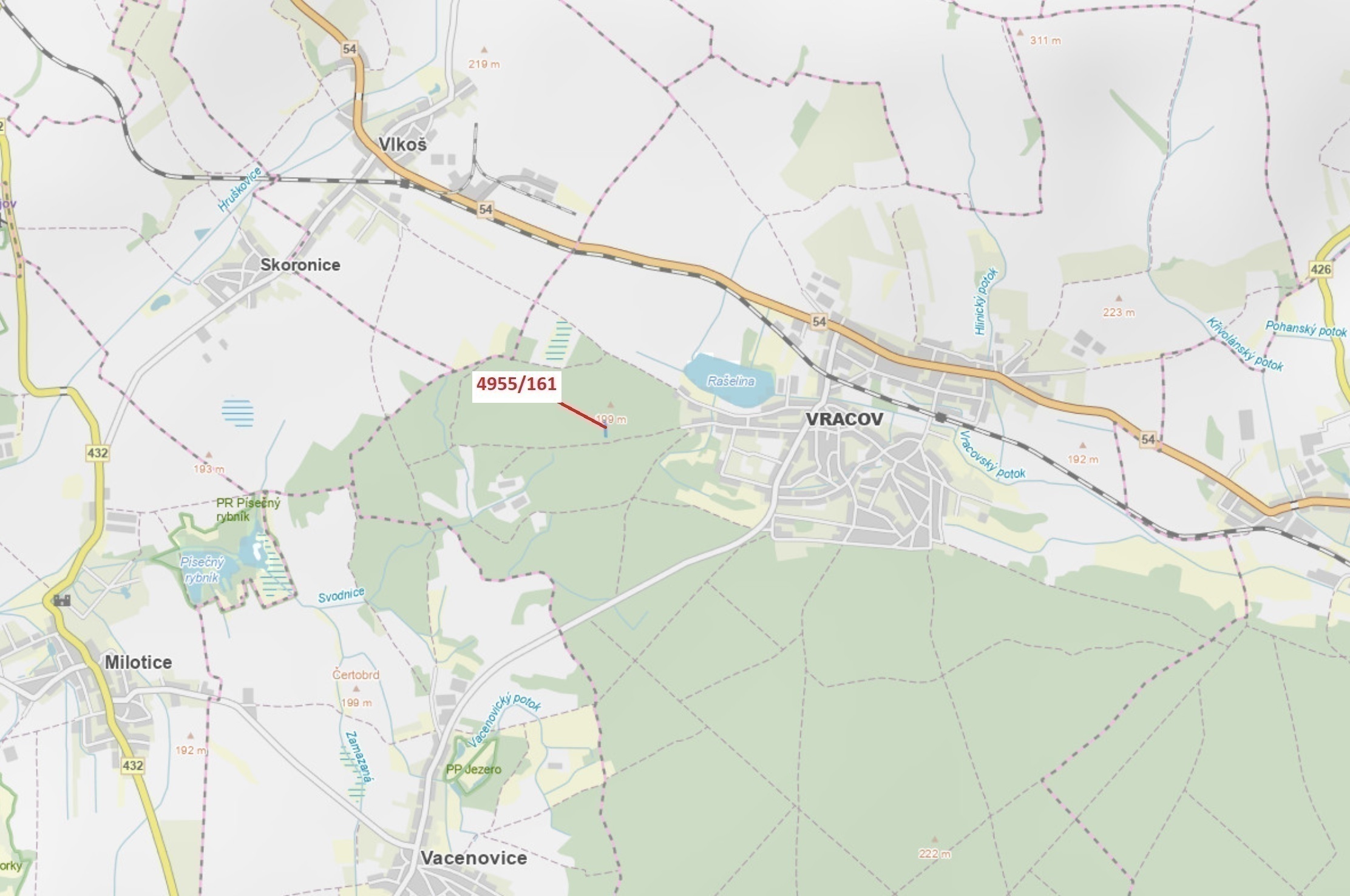 Lesní pozemek o výměře 1702 m2, podíl 1/1, katastrální území Vracov, obec Vracov, obec s rozšířenou 