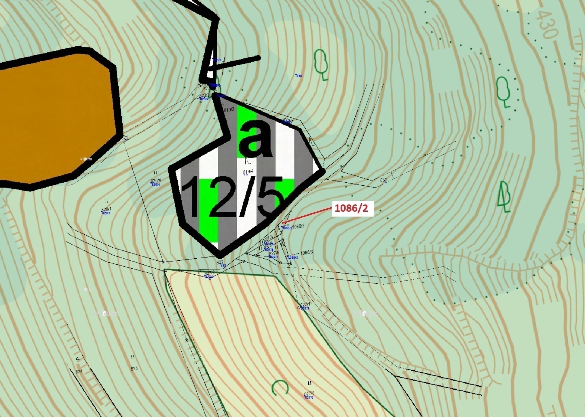 Lesní pozemek o výměře 26 m2, podíl  9/10, katastrální území Zubrnice, obec Zubrnice, obec s rozšíře