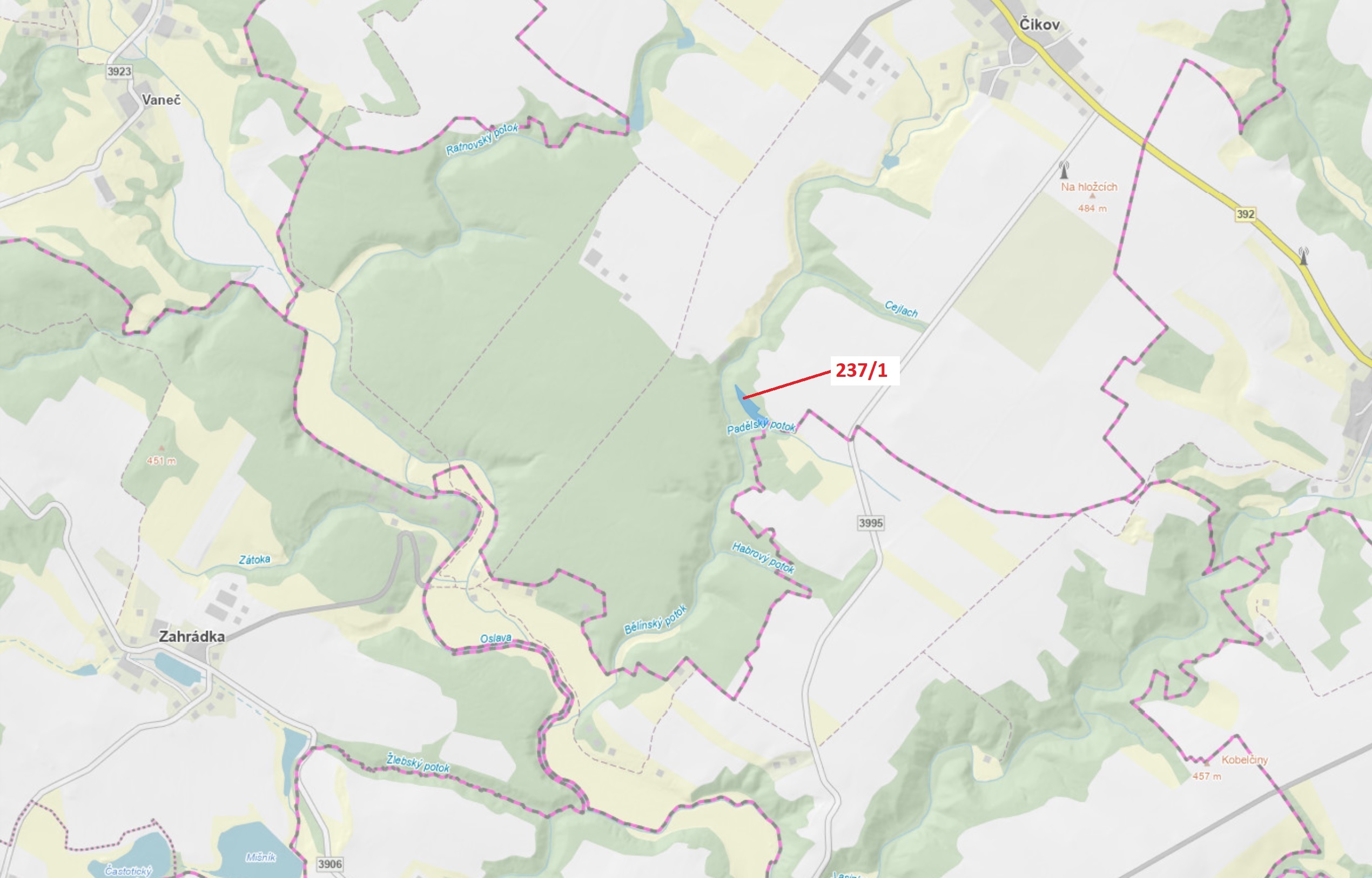 Lesní pozemek o výměře 5885 m2, podíl 1/1, katastrální území Čikov, obec Čikov, obec s rozšířenou pů
