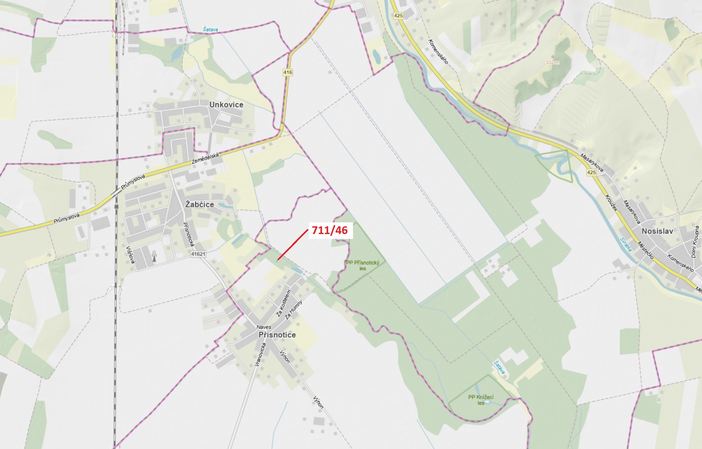 Lesní pozemek o výměře 569 m2, podíl 1/1, katastrální území Přísnotice, obec Přísnotice, obec s rozš