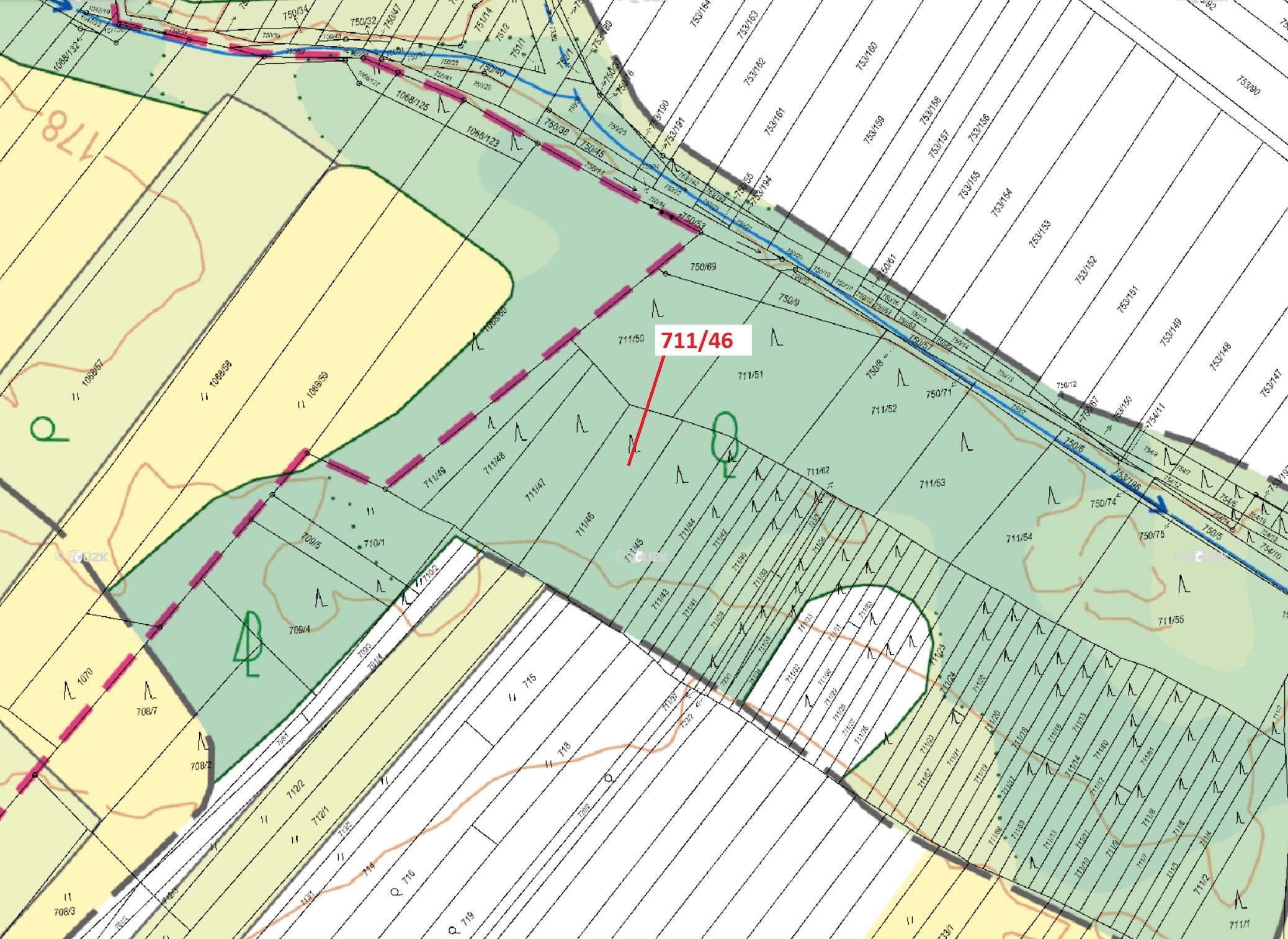 Lesní pozemek o výměře 569 m2, podíl 1/1, katastrální území Přísnotice, obec Přísnotice, obec s rozš