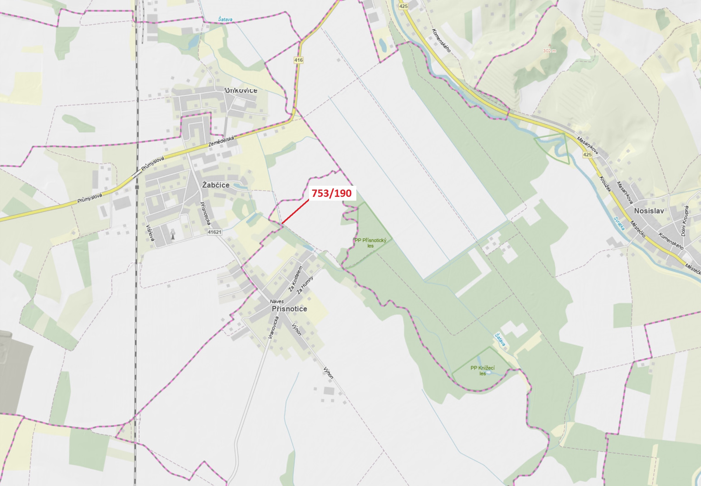 Lesní pozemek o výměře 3 m2, podíl 1/1, katastrální území Přísnotice, obec Přísnotice, obec s rozšíř
