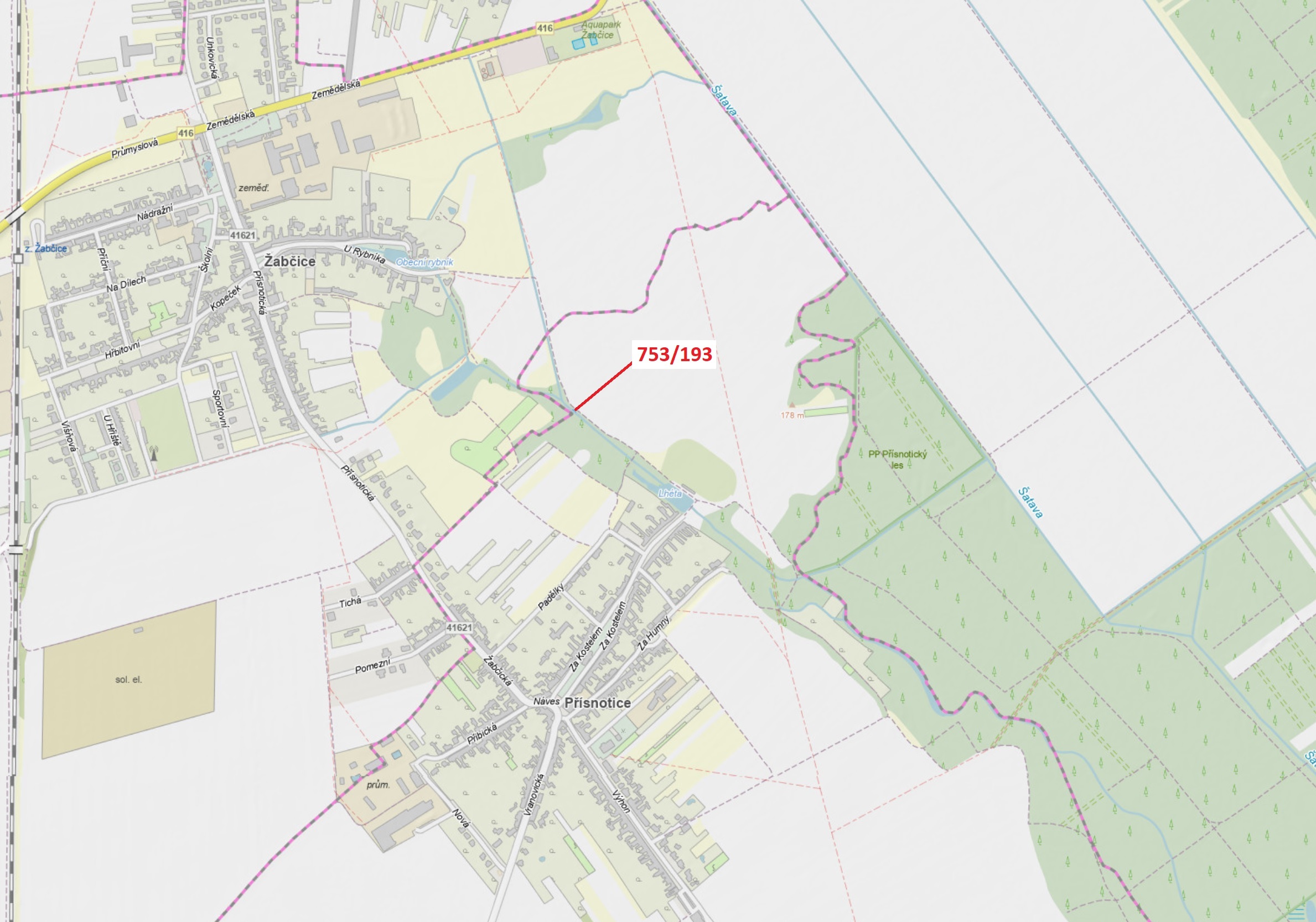 Lesní pozemek o výměře 14 m2, podíl 1/1, katastrální území Přísnotice, obec Přísnotice, obec s rozší