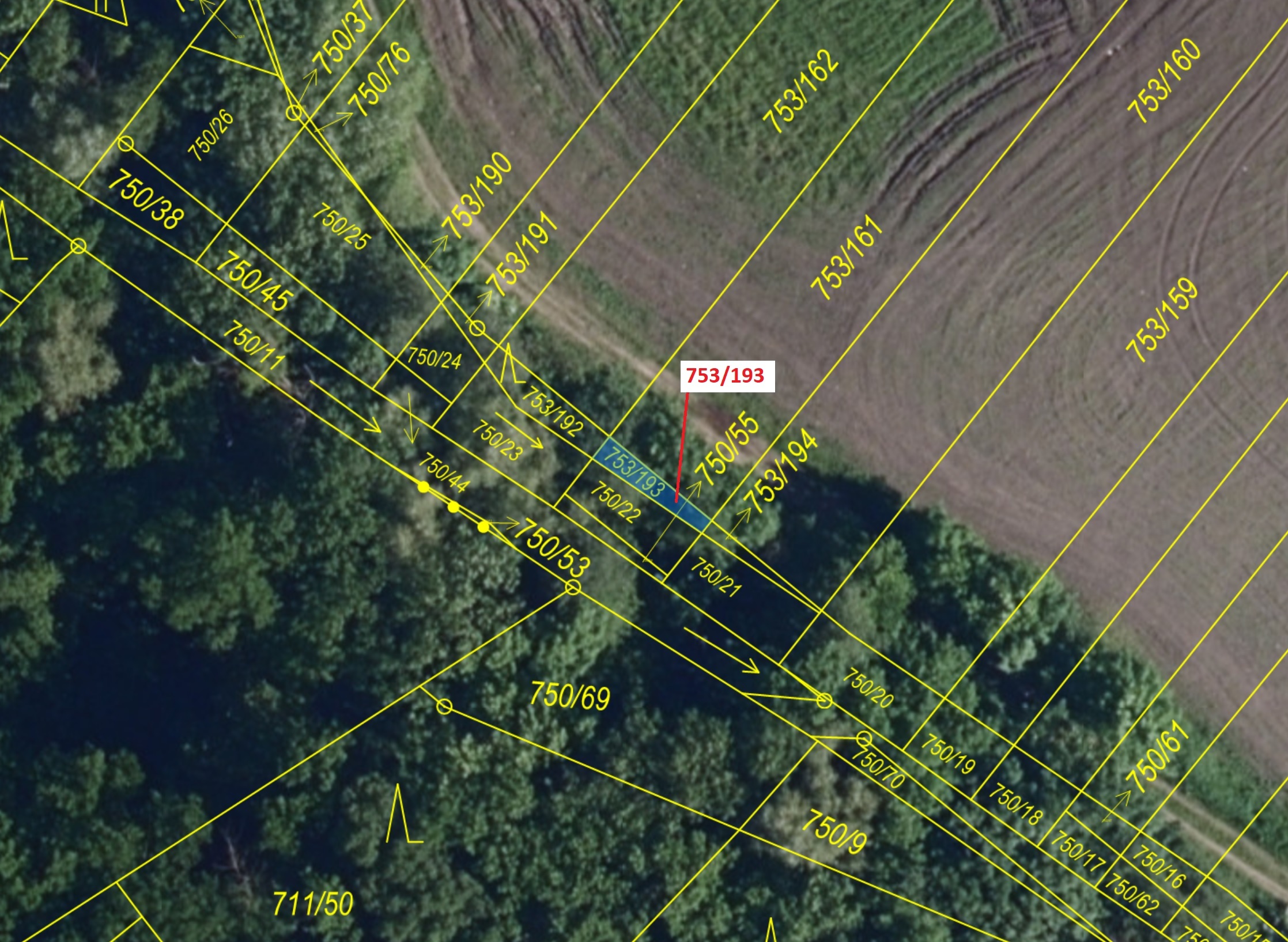 Lesní pozemek o výměře 14 m2, podíl 1/1, katastrální území Přísnotice, obec Přísnotice, obec s rozší