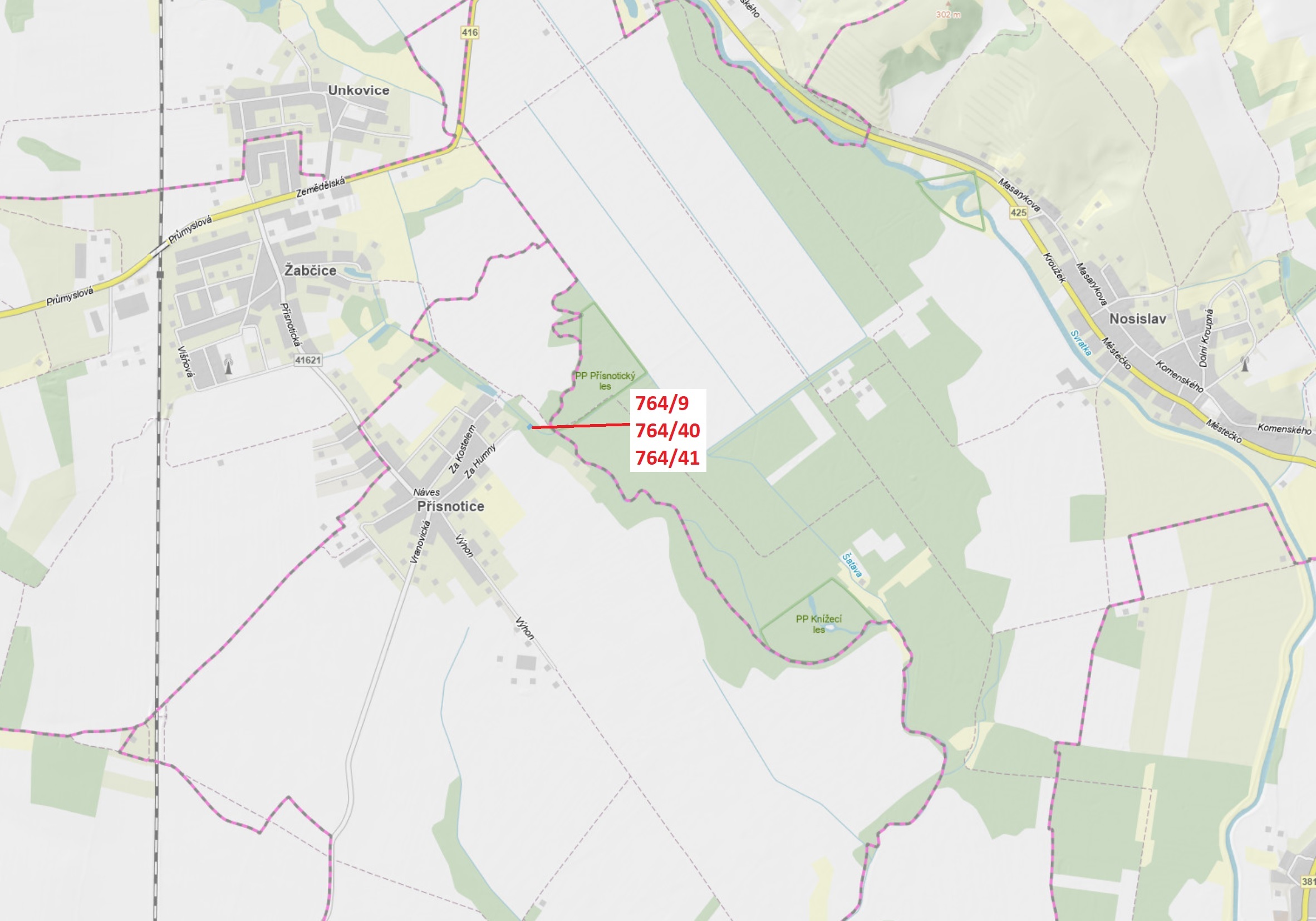 Lesní pozemky o výměře 702 m2, podíl 1/1, katastrální území Přísnotice, obec Přísnotice, obec s rozš