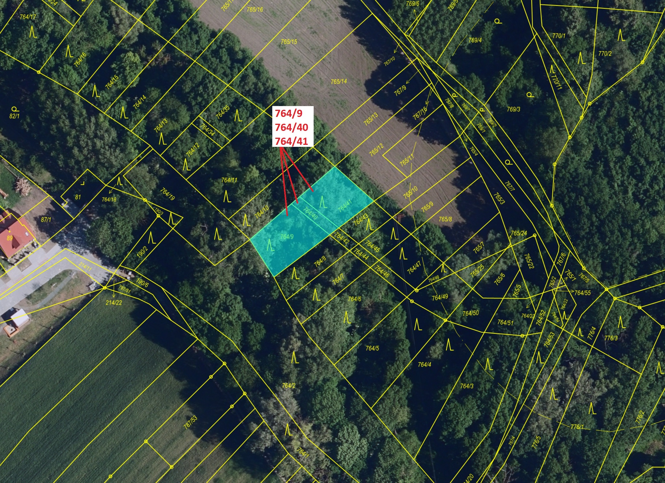 Lesní pozemky o výměře 702 m2, podíl 1/1, katastrální území Přísnotice, obec Přísnotice, obec s rozš