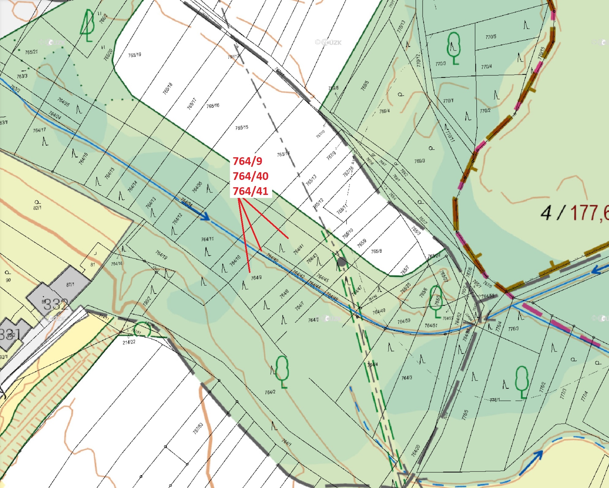 Lesní pozemky o výměře 702 m2, podíl 1/1, katastrální území Přísnotice, obec Přísnotice, obec s rozš