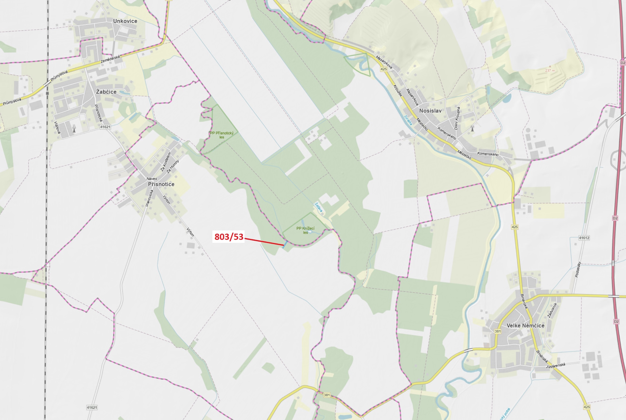 Lesní pozemky o výměře 1135 m2, podíl 1/1, katastrální území Přísnotice, obec Přísnotice, obec s roz