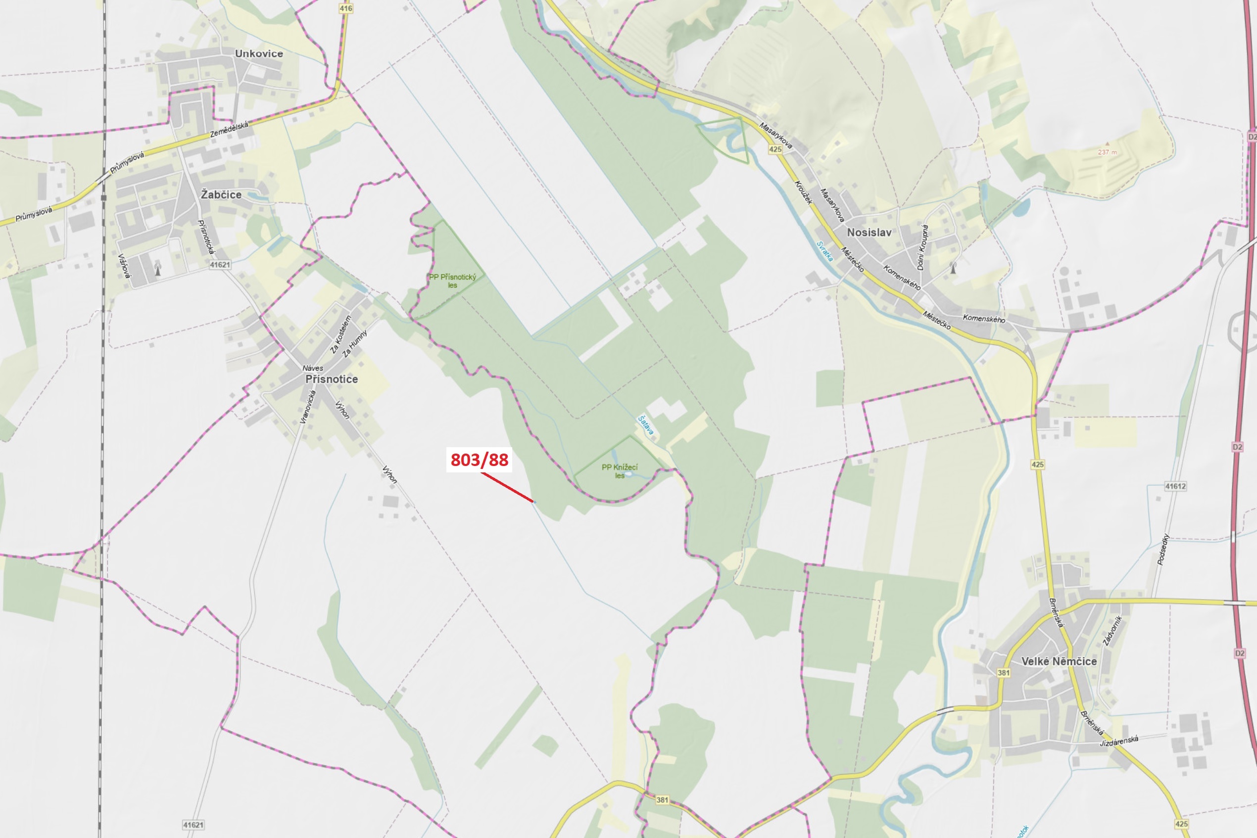 Lesní pozemky o výměře 107 m2, podíl 1/1, katastrální území Přísnotice, obec Přísnotice, obec s rozš