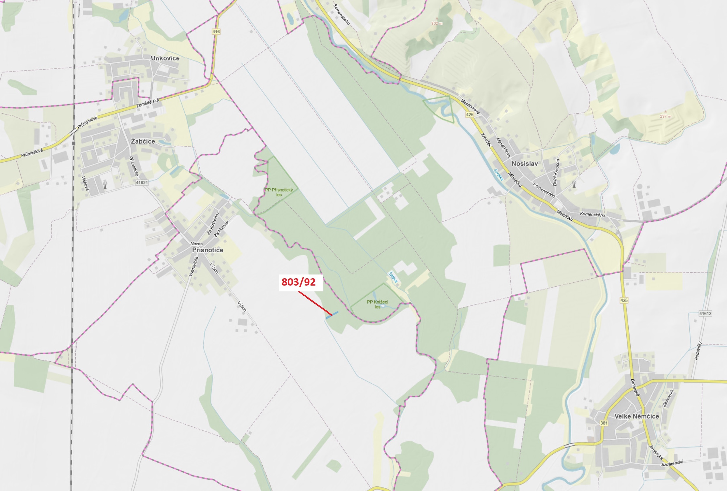 Lesní pozemky o výměře 1778 m2, podíl 1/1, katastrální území Přísnotice, obec Přísnotice, obec s roz