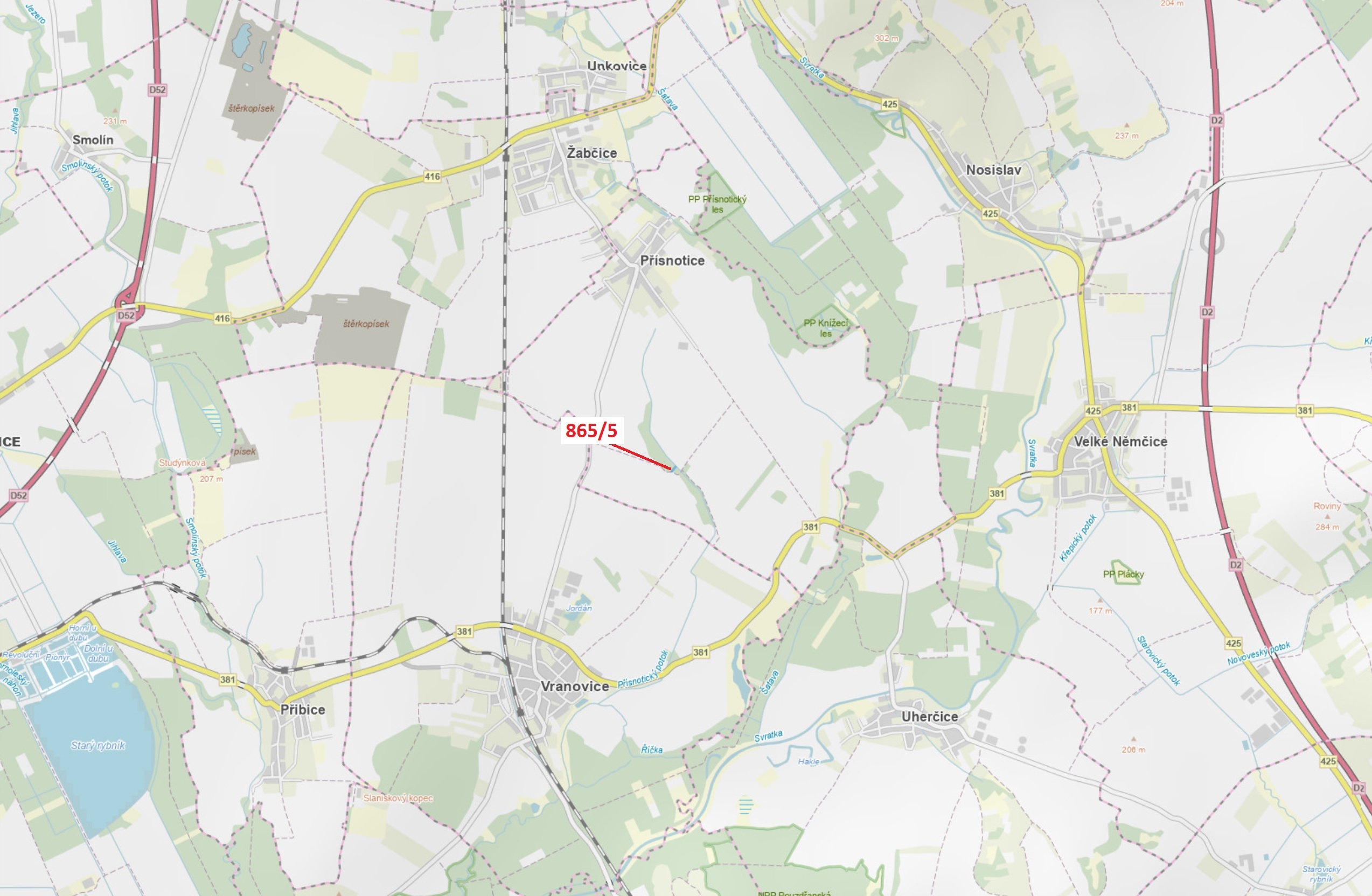 Lesní pozemky o výměře 968 m2, podíl 1/1, katastrální území Přísnotice, obec Přísnotice, obec s rozš