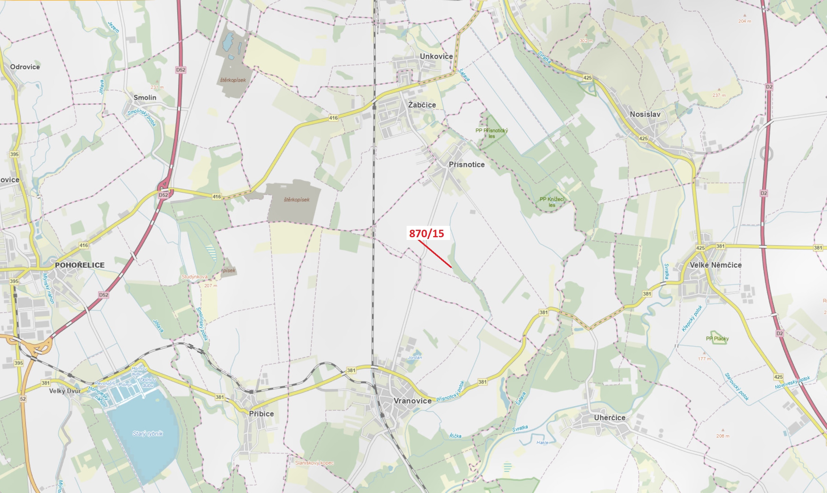 Lesní pozemky o výměře 60 m2, podíl 1/1, katastrální území Přísnotice, obec Přísnotice, obec s rozší