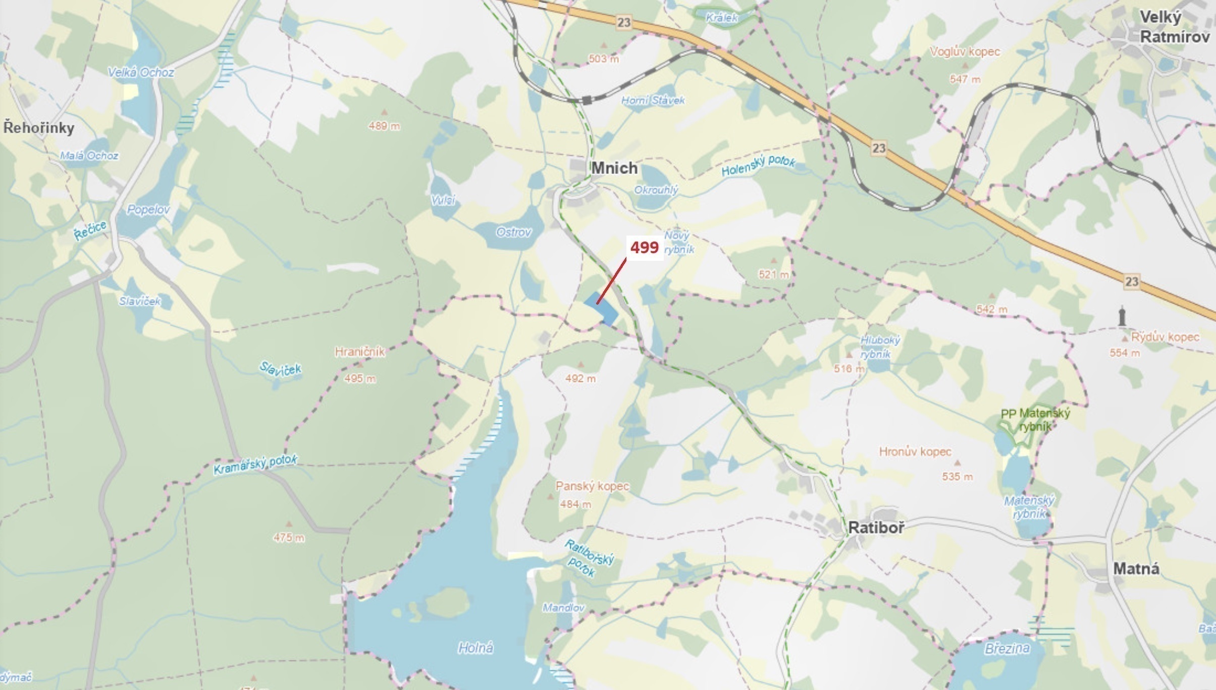 Lesní pozemek o výměře 25 097 m2, podíl 1/1, katastrální území Mnich u Kardašovy Řečice, obec Kardaš