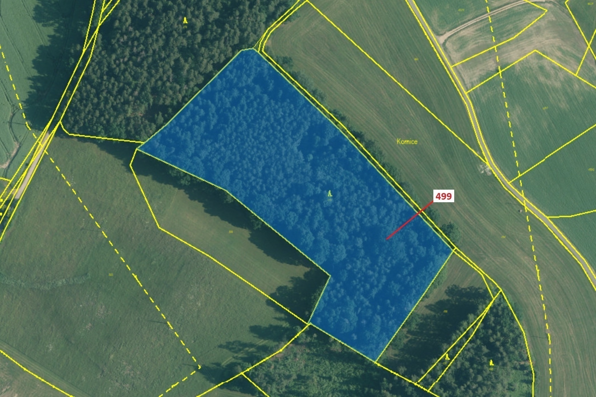 Lesní pozemek o výměře 25 097 m2, podíl 1/1, katastrální území Mnich u Kardašovy Řečice, obec Kardaš
