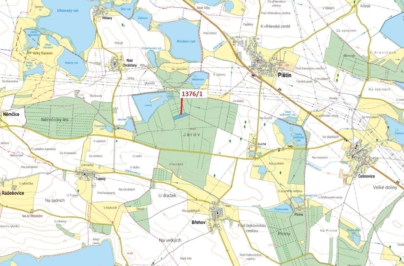 Lesní pozemek o výměře 13 807 m2, podíl 1/1, katastrální území Břehov, obec Břehov, obec s rozšířeno