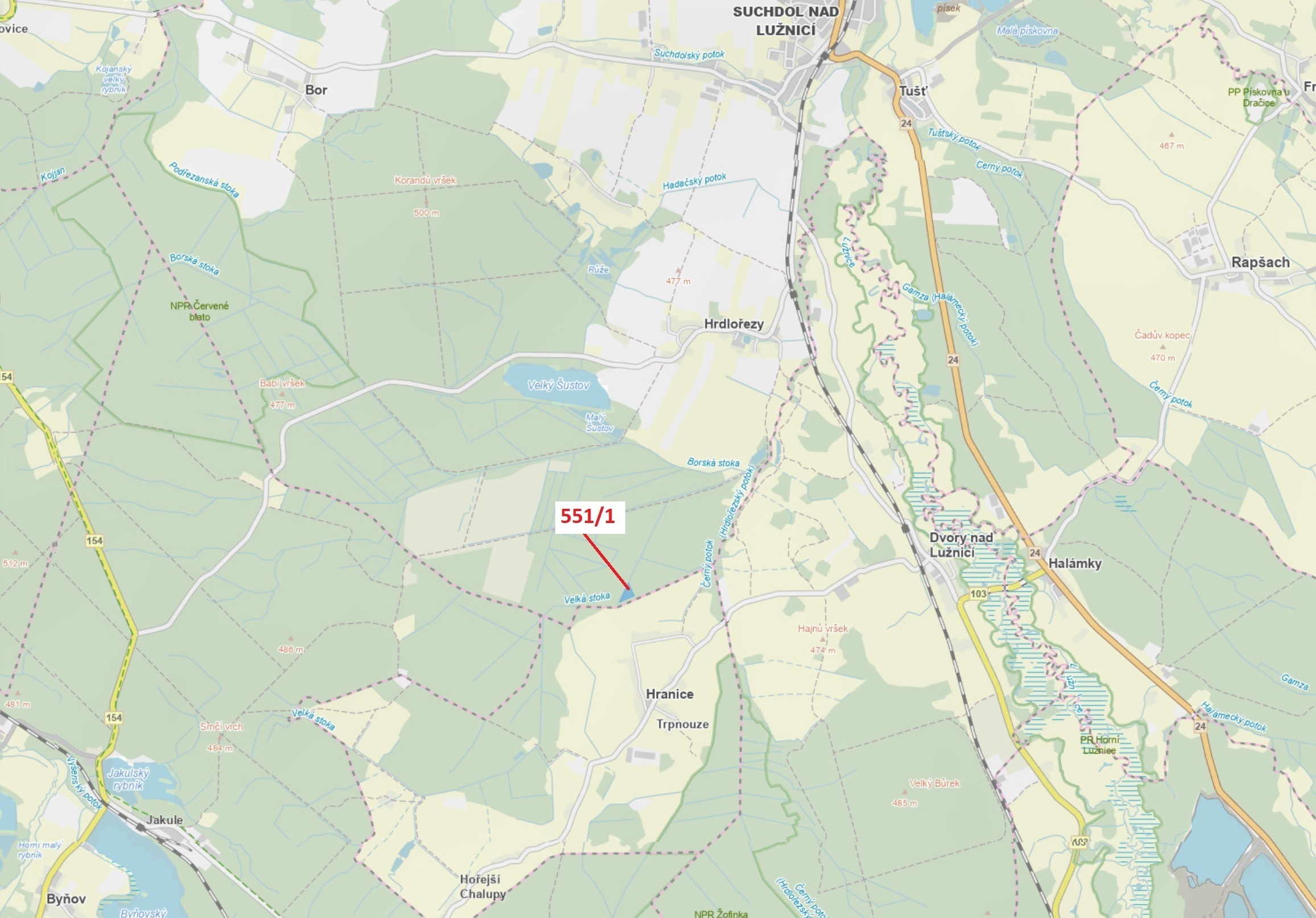 Lesní pozemek o výměře 9131 m2, podíl 1/1, katastrální území Hrdlořezy u Suchdola nad Lužnicí, obec 