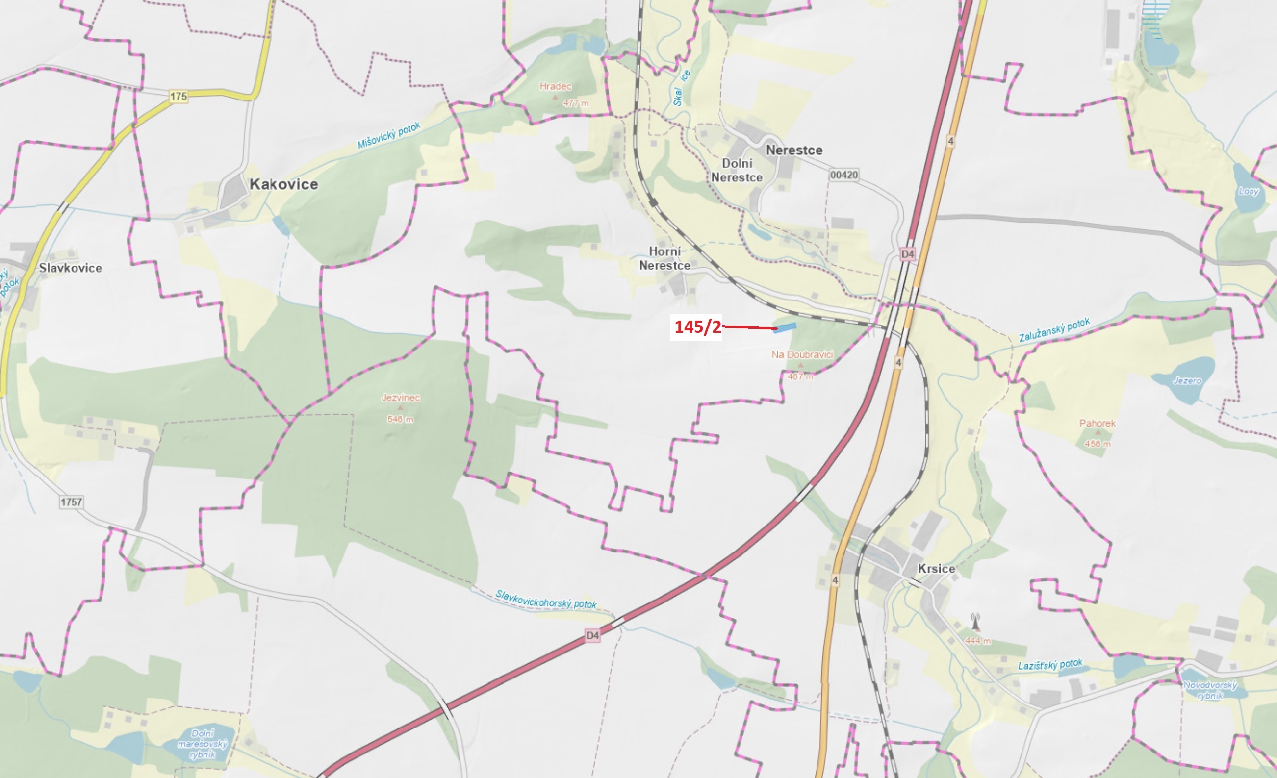 Ostatní plocha o výměře 2436 m2, podíl 1/1, katastrální území Horní Nerestce, obec Nerestce, obec s 