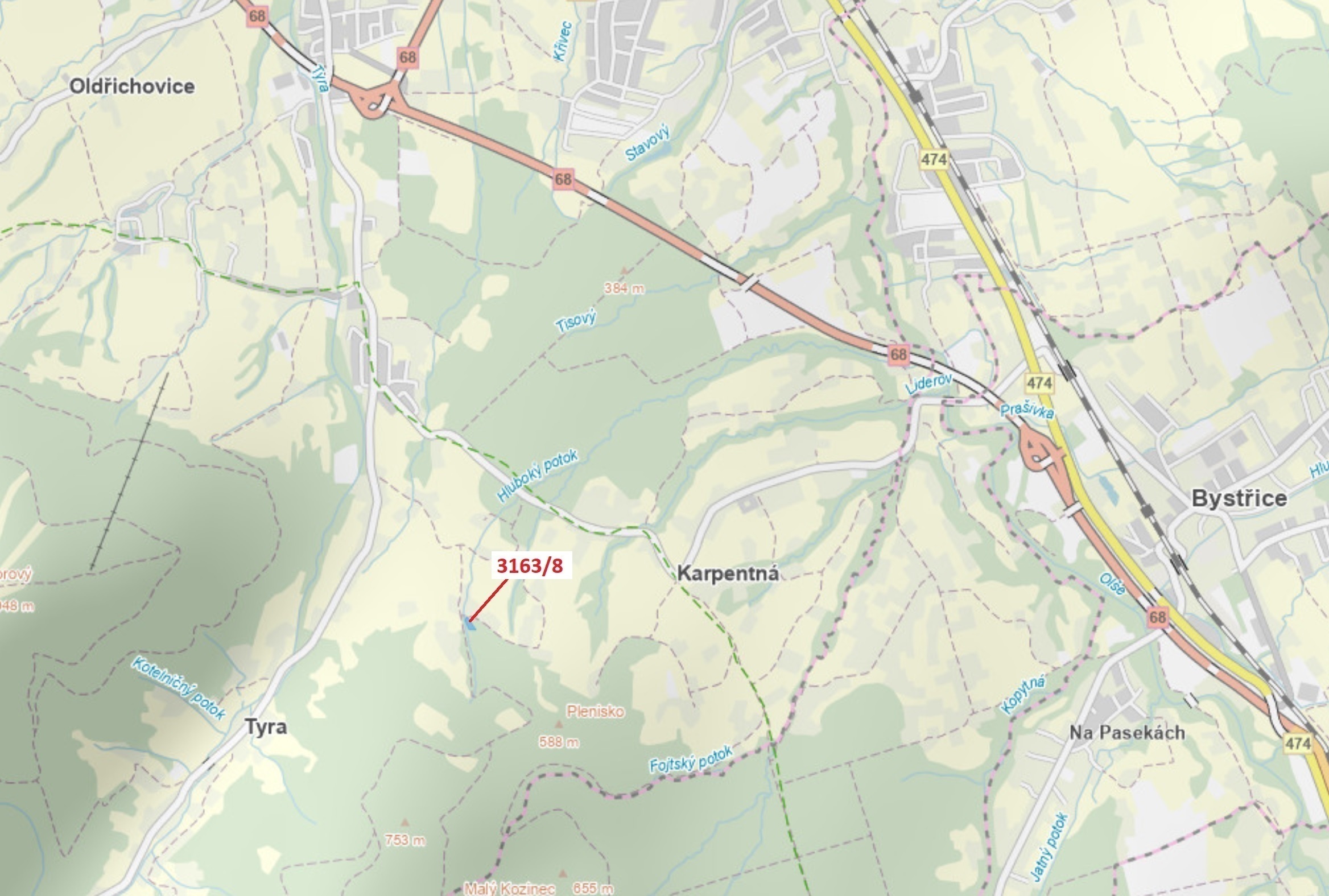 Lesní pozemek o výměře 1981 m2, podíl 1/1, katastrální území Oldřichovice u Třince, obec Třinec, obe