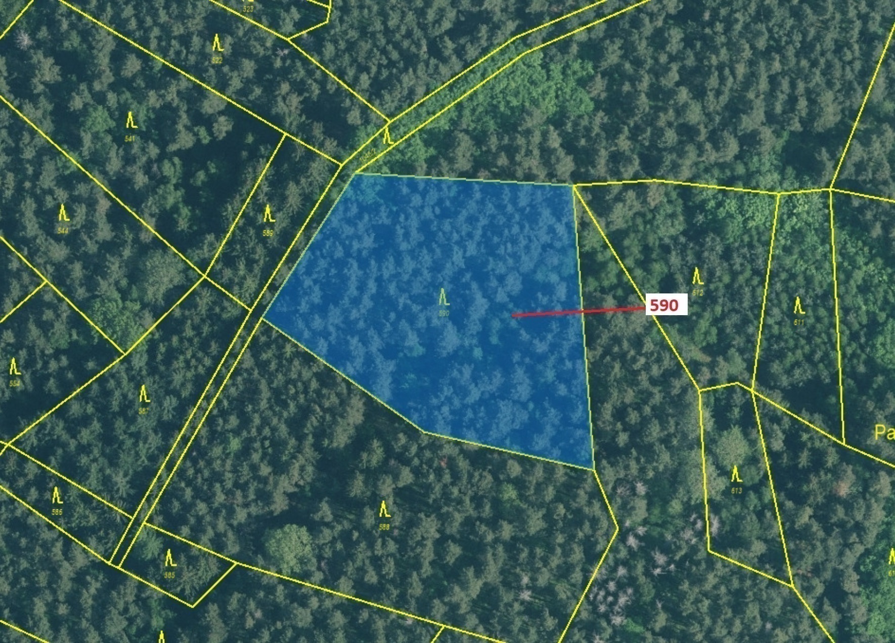 Lesní pozemek o výměře 4807 m2, podíl 1/1, katastrální území Kuřimany, obec Kuřimany, obec s rozšíře