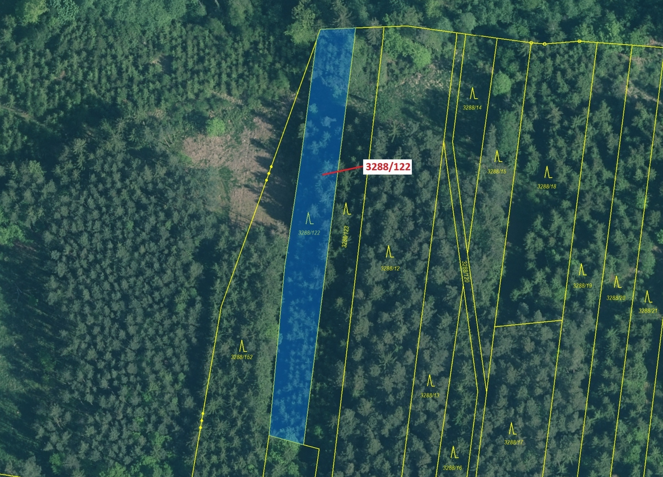 Lesní pozemek o výměře 1942 m2, podíl 1/1, katastrální území Hosty, obec Hosty, obec s rozšířenou pů