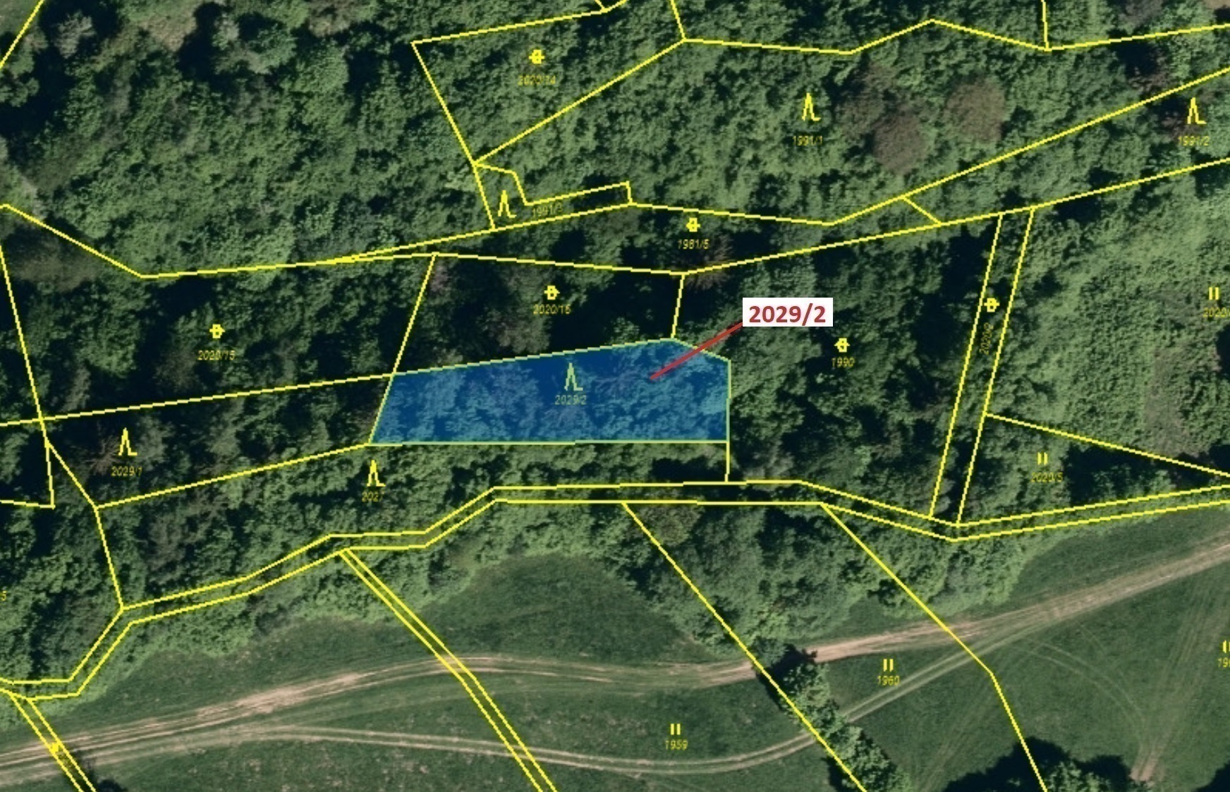 Lesní pozemek o výměře 788 m2, podíl 1/1, katastrální území Hovězí, obec Hovězí, obec s rozšířenou p