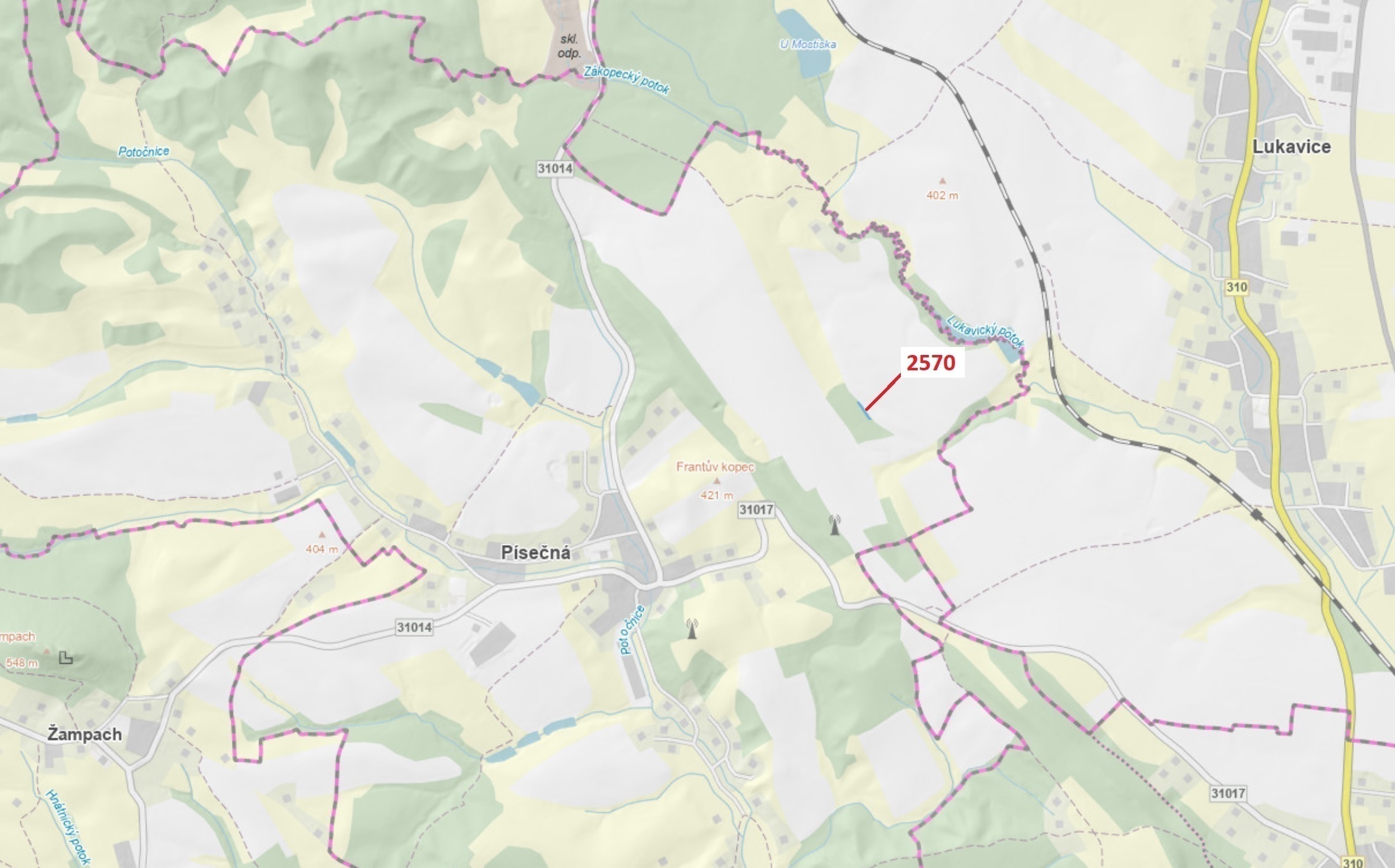 Lesní pozemek o výměře 447 m2, podíl 1/1, katastrální území Písečná u Žamberka, obec Písečná, obec s