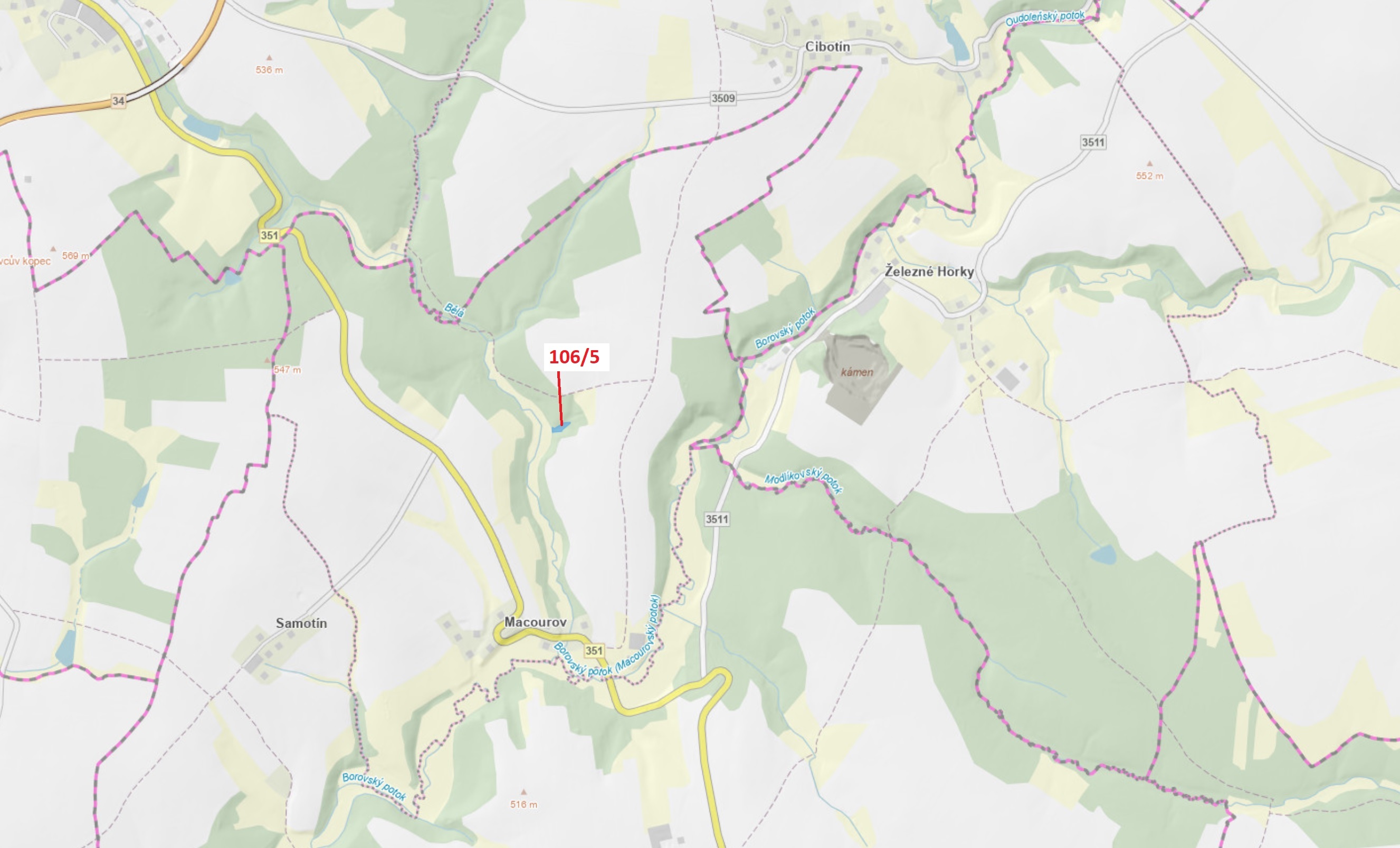 Lesní pozemek o výměře 1408 m2, podíl 1/1, katastrální území Macourov, obec Žižkovo Pole, obec s roz