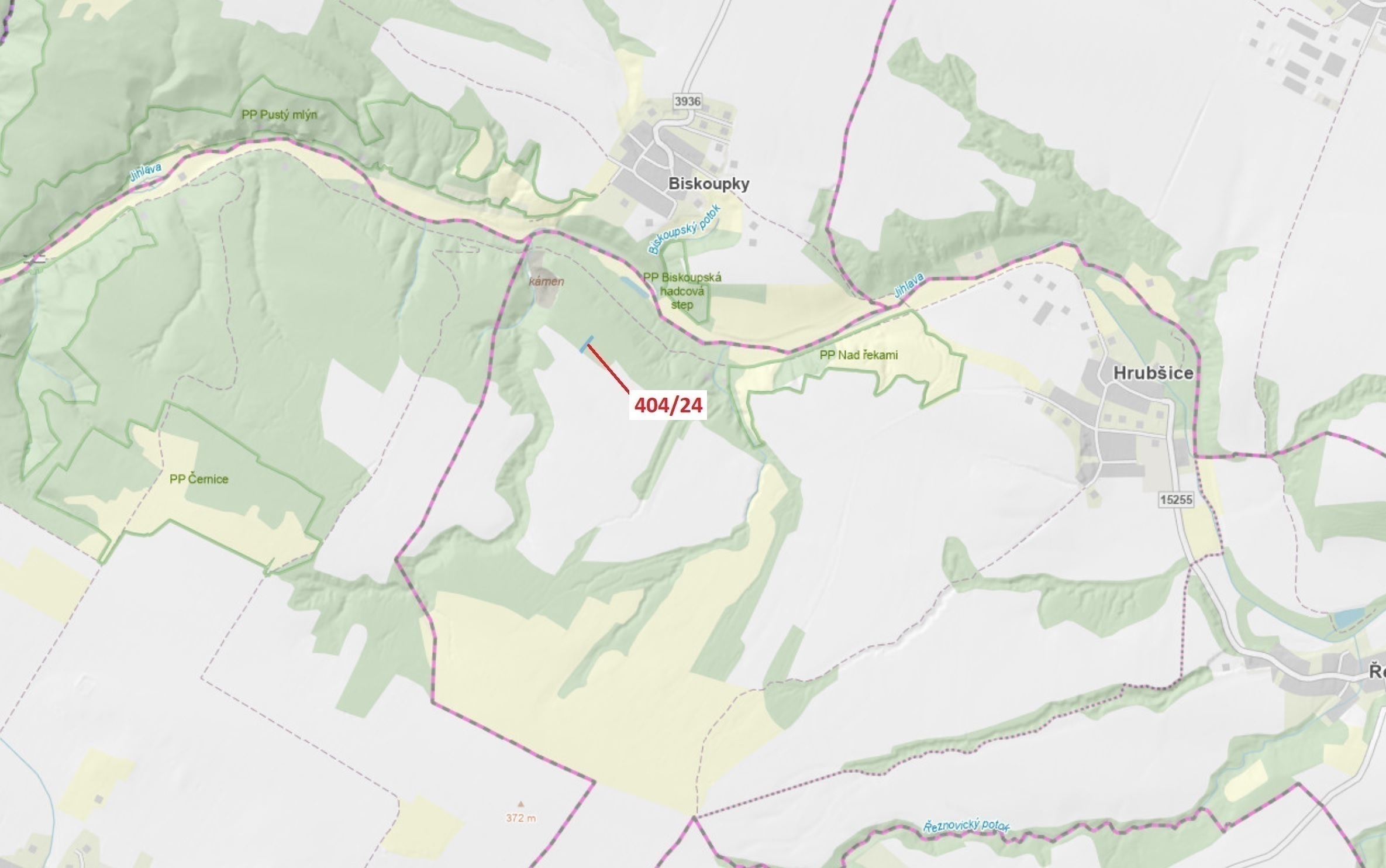 Lesní pozemek o výměře 741 m2, podíl 1/1, katastrální území Hrubšice, obec Ivančice, obec s rozšířen