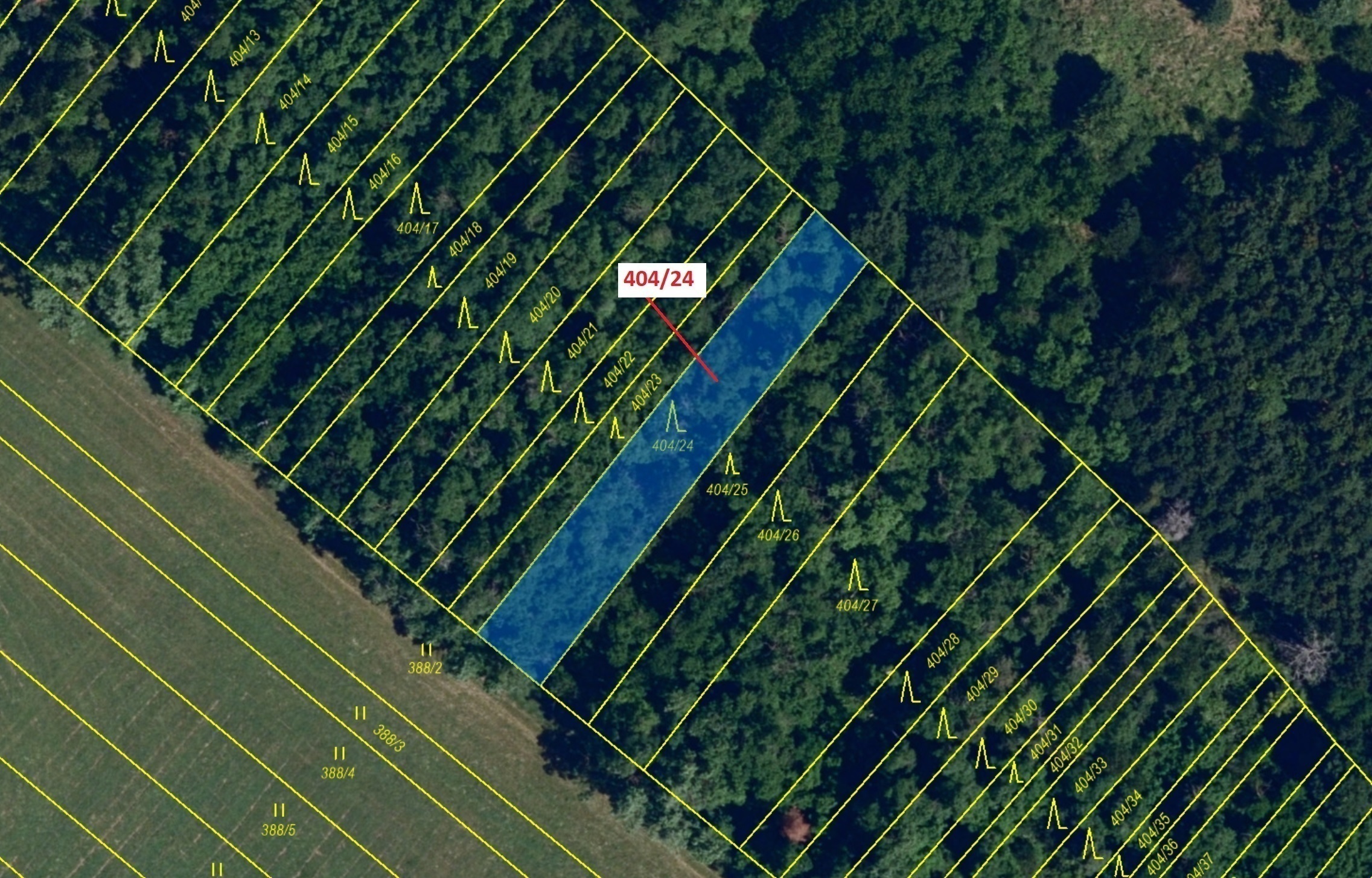 Lesní pozemek o výměře 741 m2, podíl 1/1, katastrální území Hrubšice, obec Ivančice, obec s rozšířen