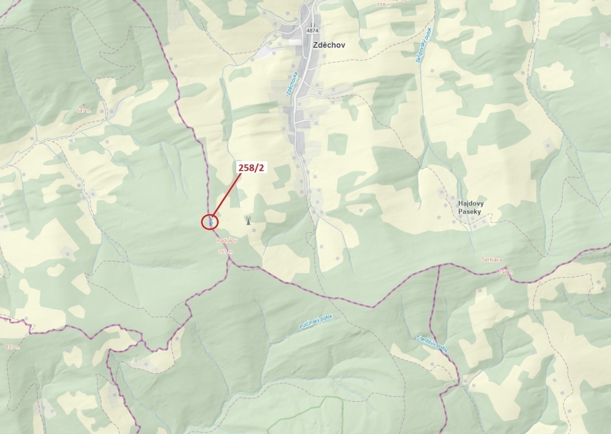 Lesní pozemek o výměře 697 m2, podíl 1/1, katastrální území Zděchov, obec Zděchov, obec s rozšířenou