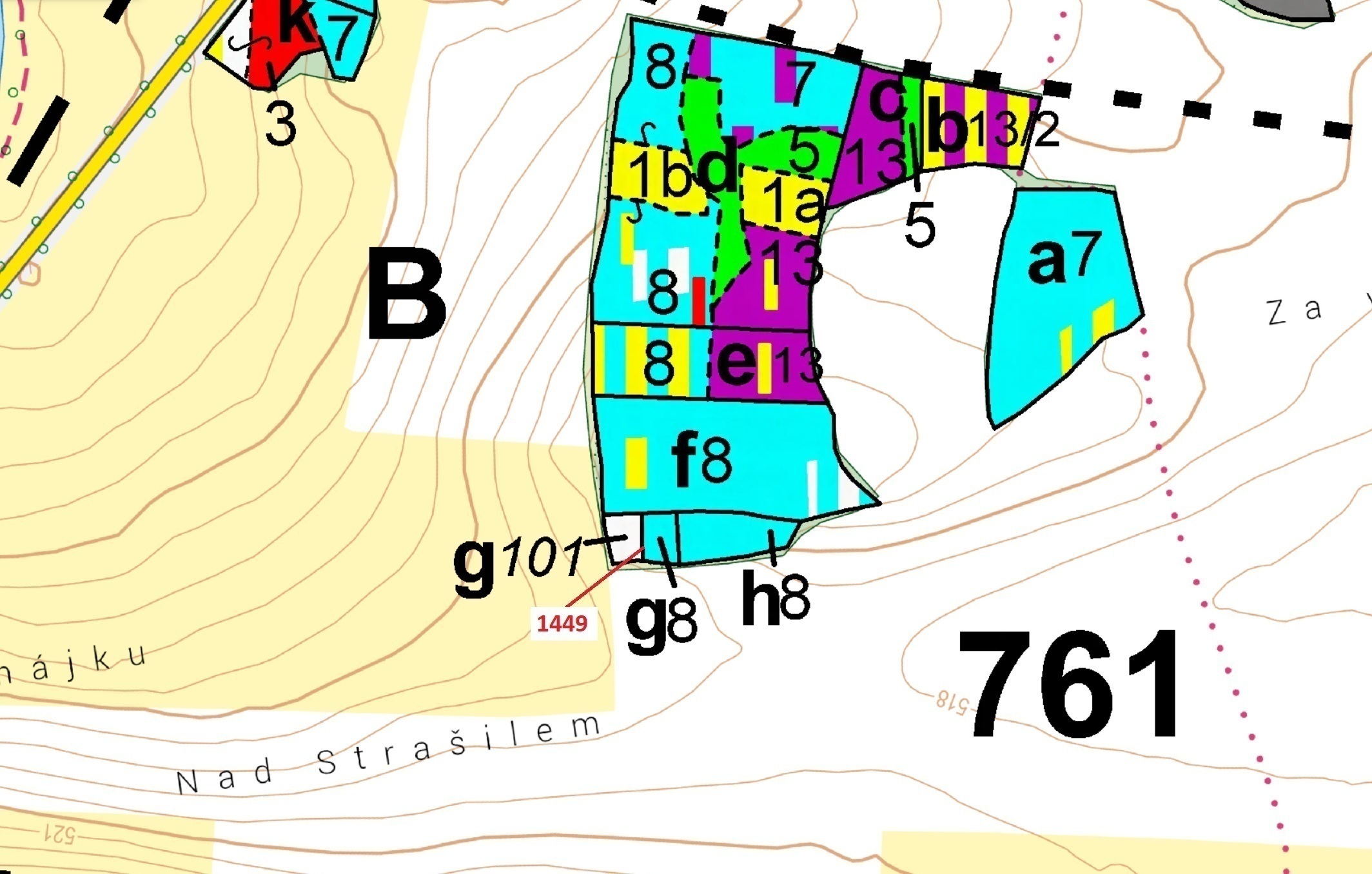 Lesní pozemek o výměře 638 m2, podíl 1/1, katastrální území Bezděkov u Kasejovic, obec Hradiště, obe