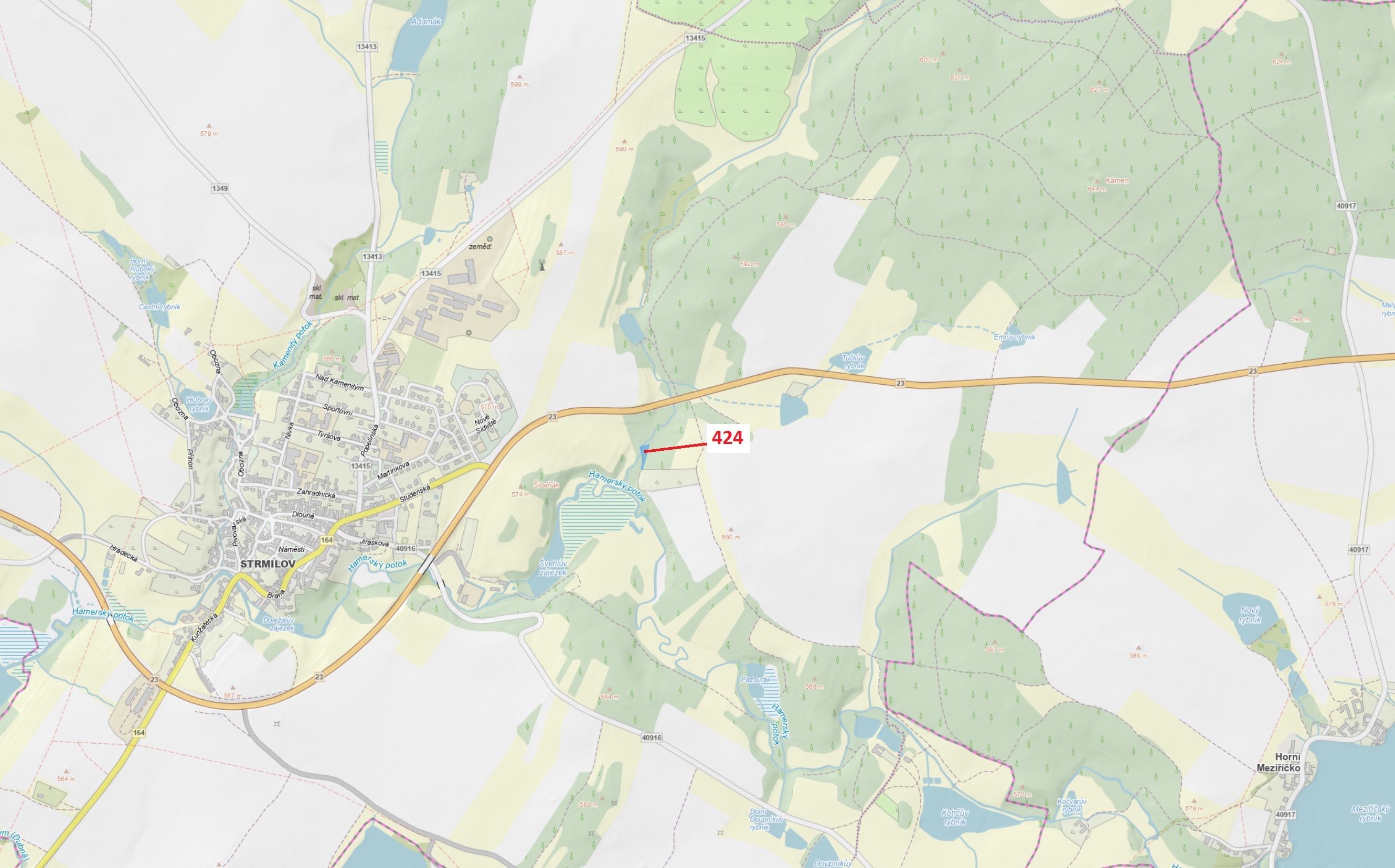 Lesní pozemek o výměře 140 m2, podíl 1/1, katastrální území Strmilov, obec Strmilov, obec s rozšířen