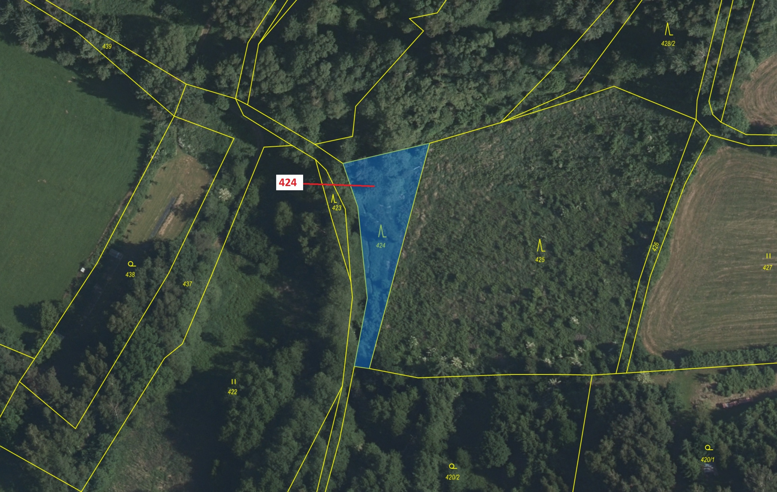 Lesní pozemek o výměře 140 m2, podíl 1/1, katastrální území Strmilov, obec Strmilov, obec s rozšířen