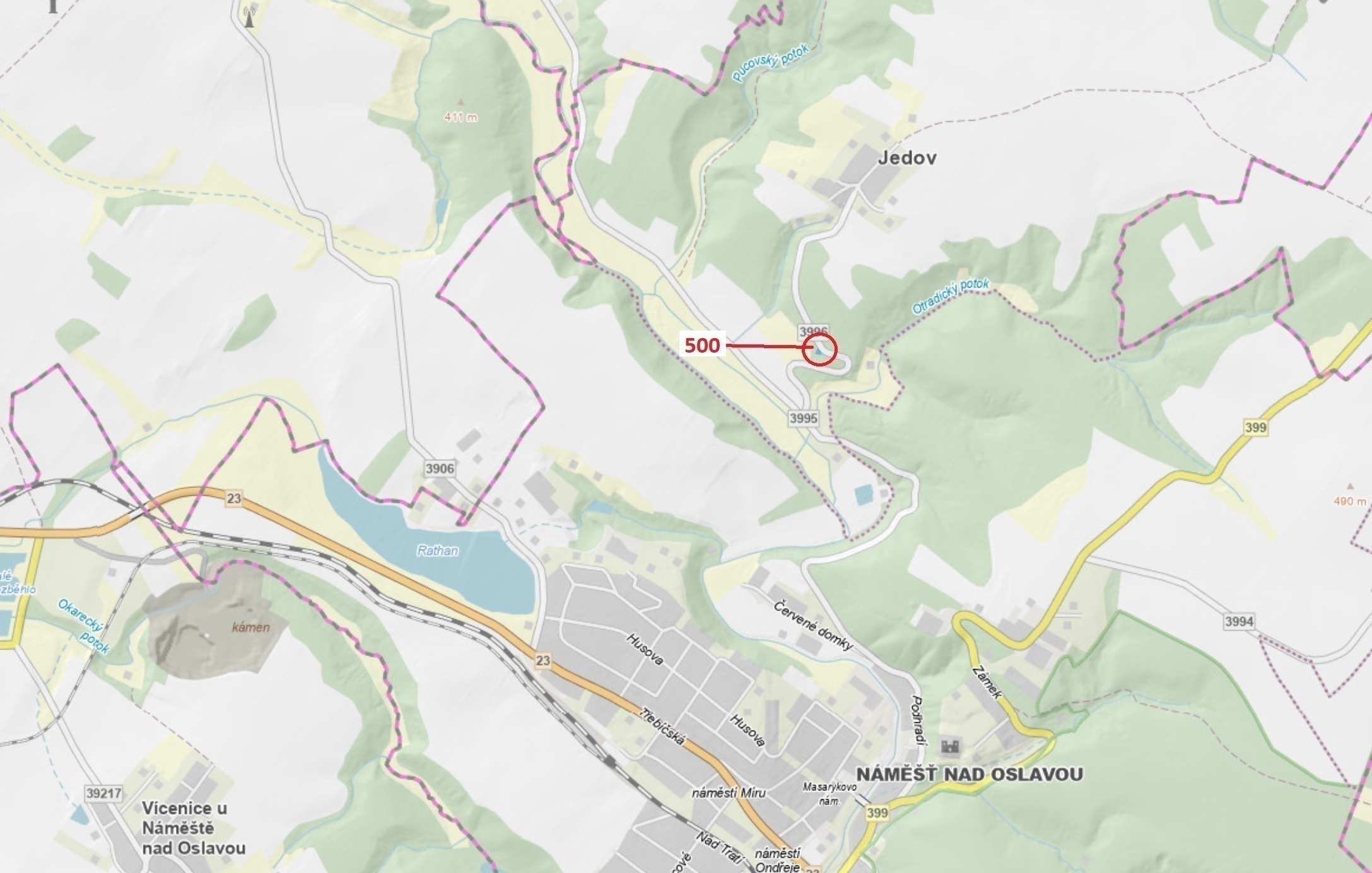 Lesní pozemek o výměře 177 m2, podíl 1/1, katastrální území Jedov, obec Náměšť nad Oslavou, obec s r