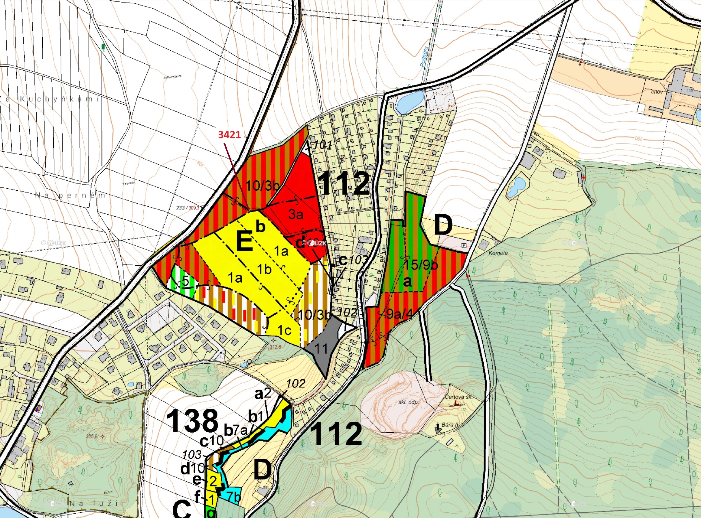 Lesní pozemek o výměře 1417 m2, podíl 1/1, katastrální území Chrudim, obec Chrudim, obec s rozšířeno
