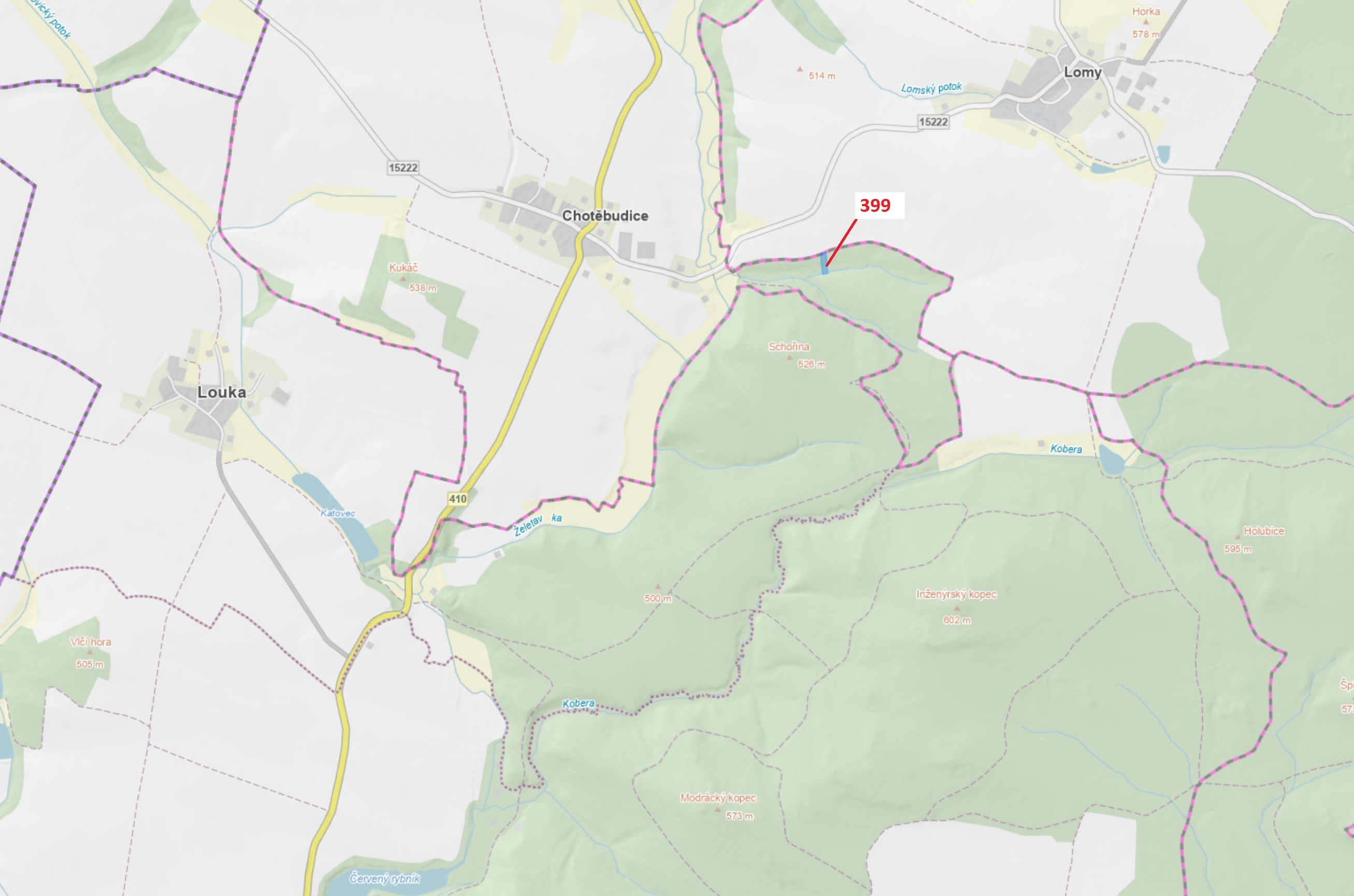Lesní pozemek o výměře 2054 m2, podíl 1/1, katastrální území Chotěbudice, obec Chotěbudice, obec s r