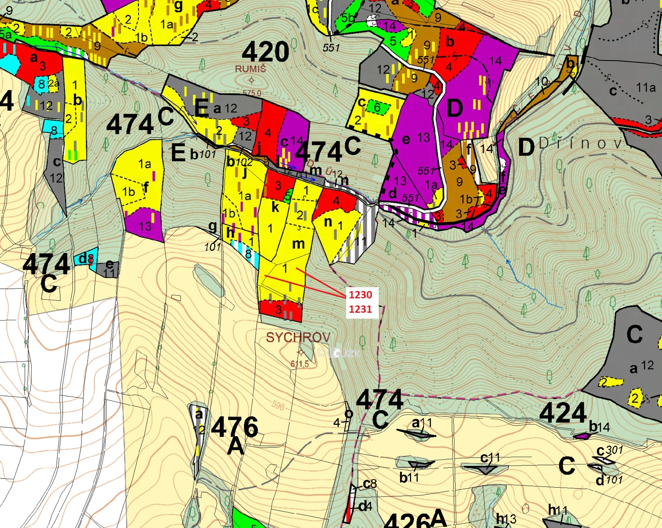 Lesní pozemek o výměře 7904 m2, podíl 1/1, katastrální území Horní Studénky, obec Horní Studénky, ob