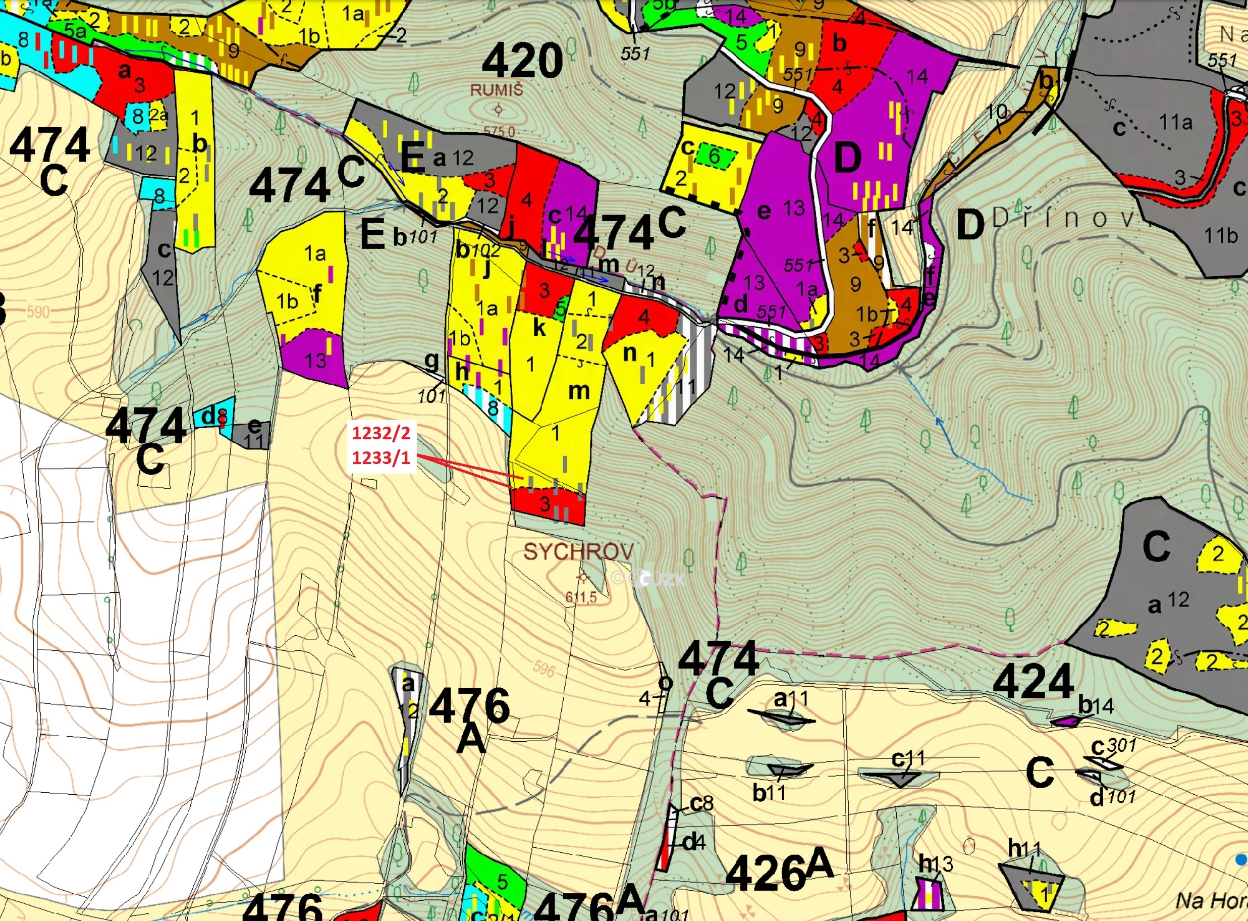 Lesní pozemek o výměře 4514 m2, podíl 1/1, katastrální území Horní Studénky, obec Horní Studénky, ob